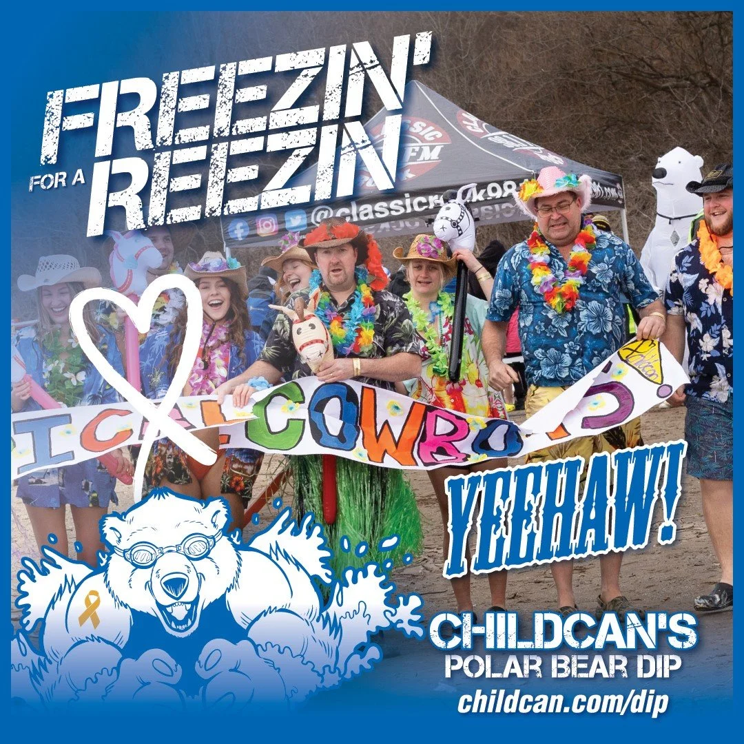 🐠It's almost time to get tropical in Port Stanley! Just two weeks until we all gather for Childcan's Polar Bear Dip! 🐻&zwj;❄5 weeks til we gather in Kingsville! 🐻&zwj;❄️
Give me a Yeehaw if you've registered!
https://childcan.com/dip 
#ChildcanDip
