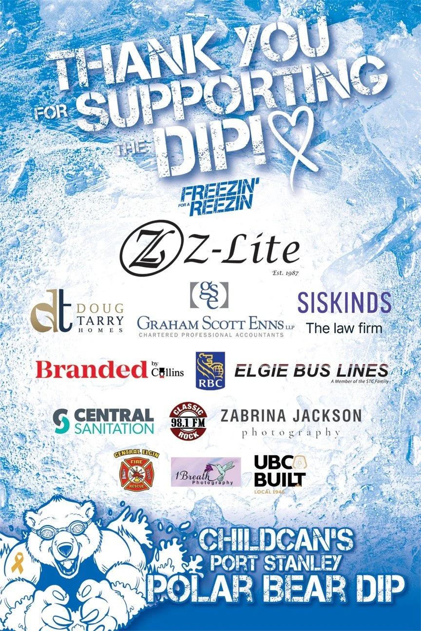 300 people are preparing to go Freezin' for a Reezin' in Port Stanley tomorrow. From the bottom of our (very warm) hearts, we thank every person who has registered, fundraised, and supported this event! 🥰

Special thanks go to the following organiza