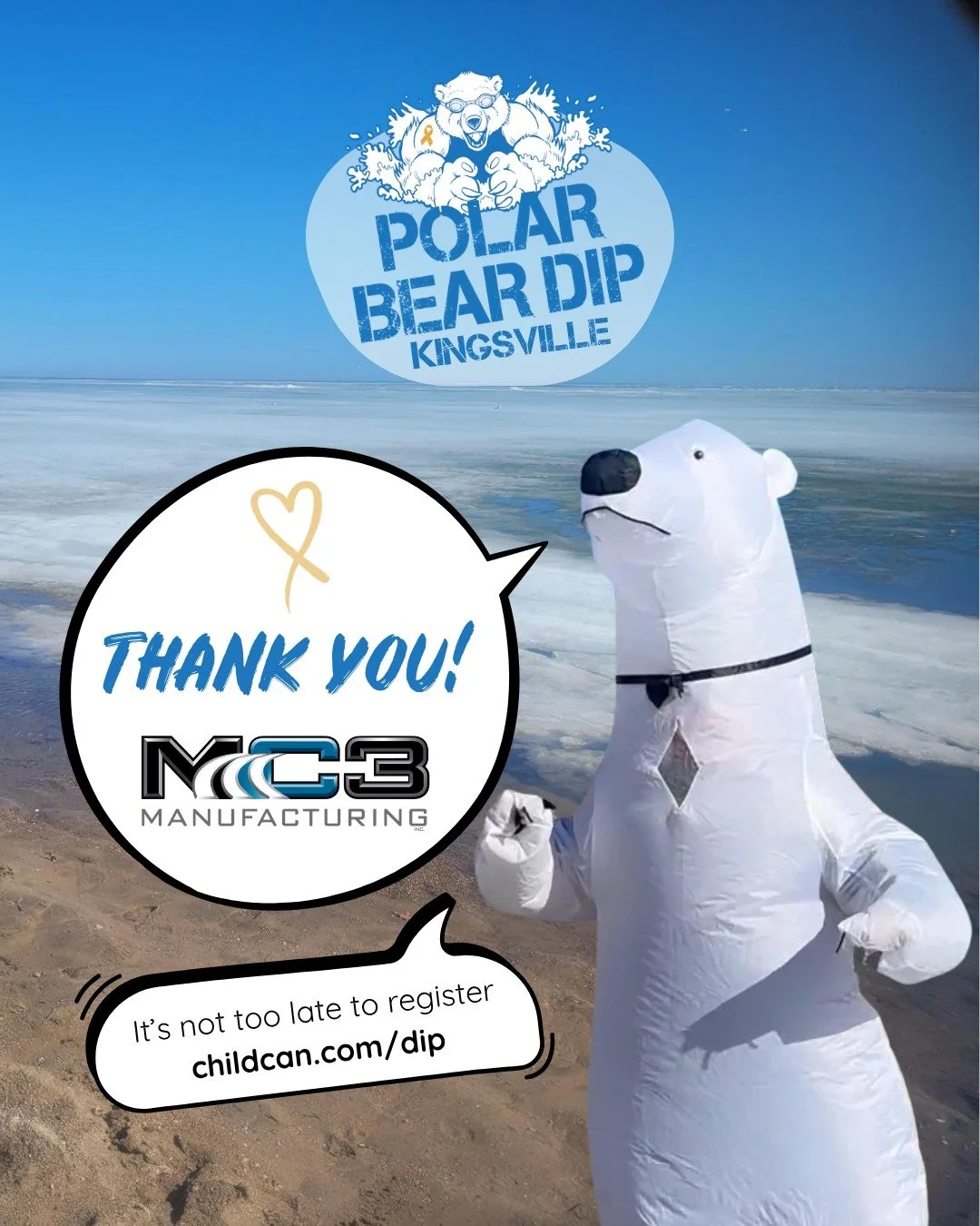 We're so grateful to everyone who has already supported the Kingsville Polar Bear Dip, including loyal supporters @mc3_manufacturing_inc! You're all making a difference for kids like Oli! 

https://childcan.com/dip
 #ChildcanDip #KingsvilleOntario #F