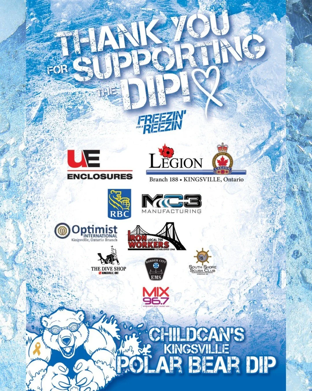 🐻&zwj;❄️ It's almost time to go Freezin' for a Reezin' in Kingsville! 100 people are ready to go into the icy water! We're so incredibly grateful to everyone who has already registered (it's not too late to sign up!), fundraised (7 people have earne
