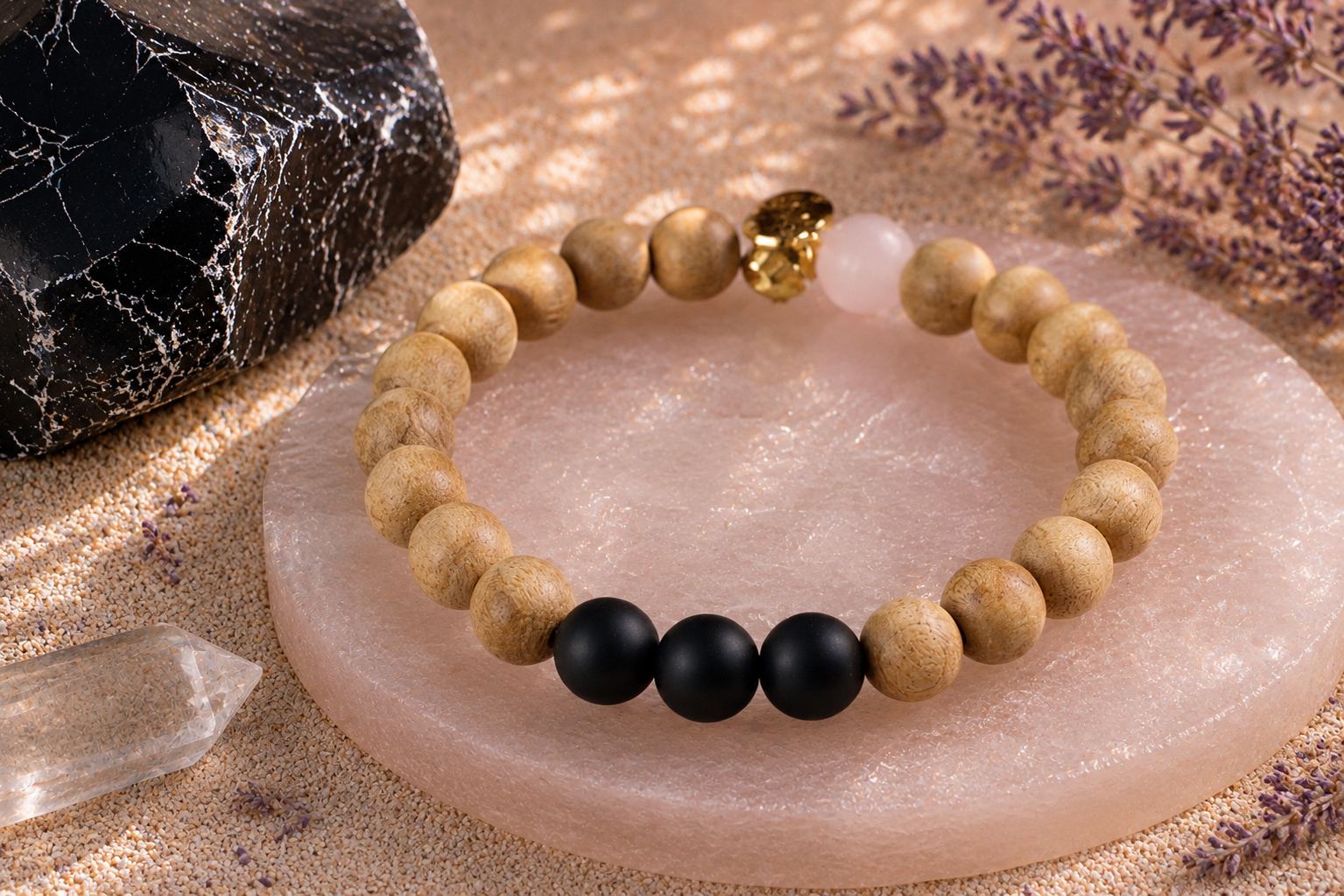 8mm Onyx and Sandalwood Mindfulness Bracelet