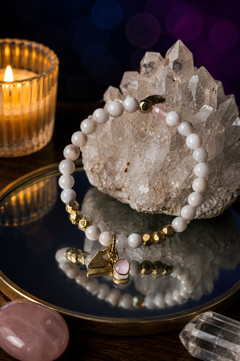 White Agate and Pink Chalcedony: Stability + Love Power Bracelet