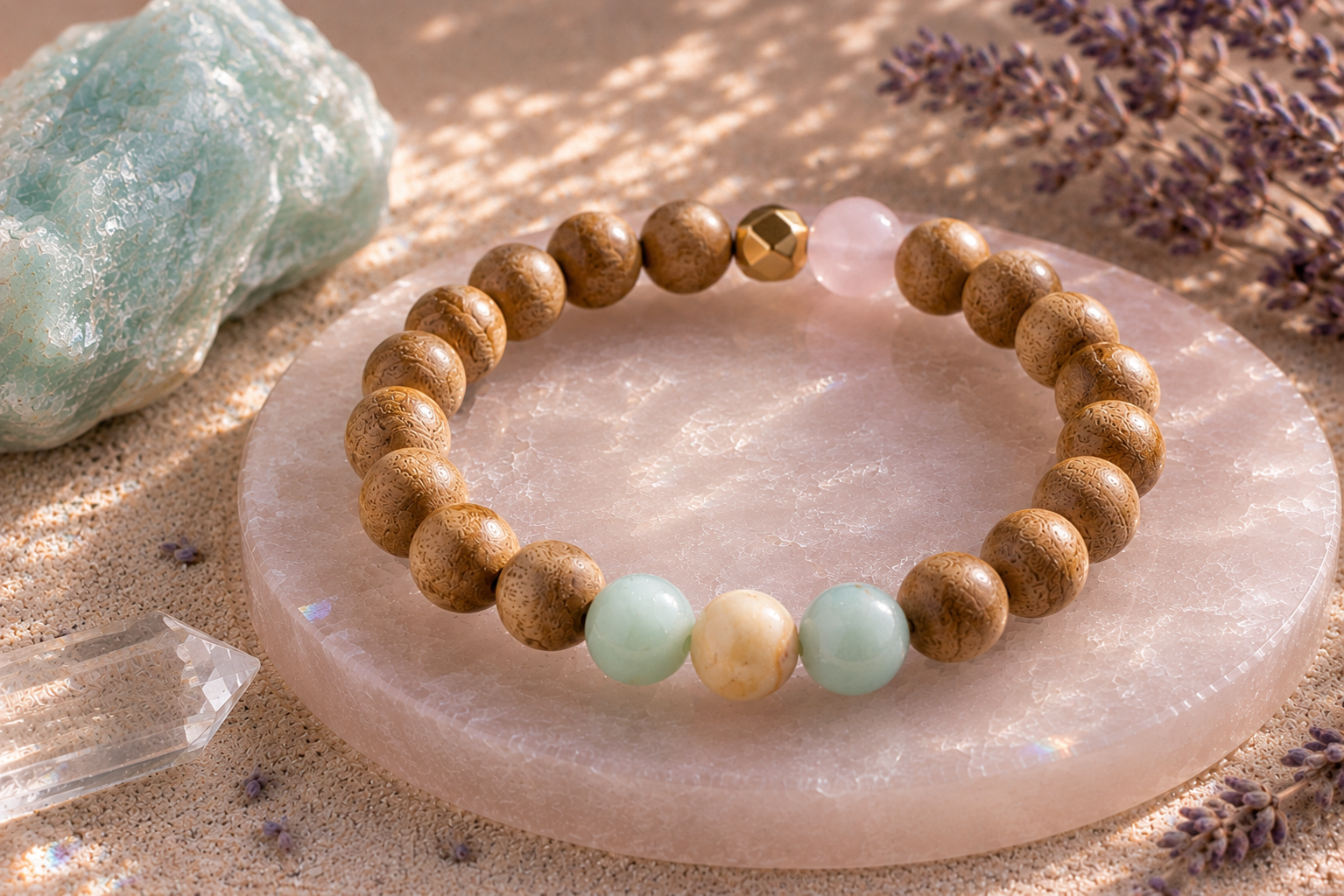8mm Amazonite and Sandalwood Mindfulness Bracelet