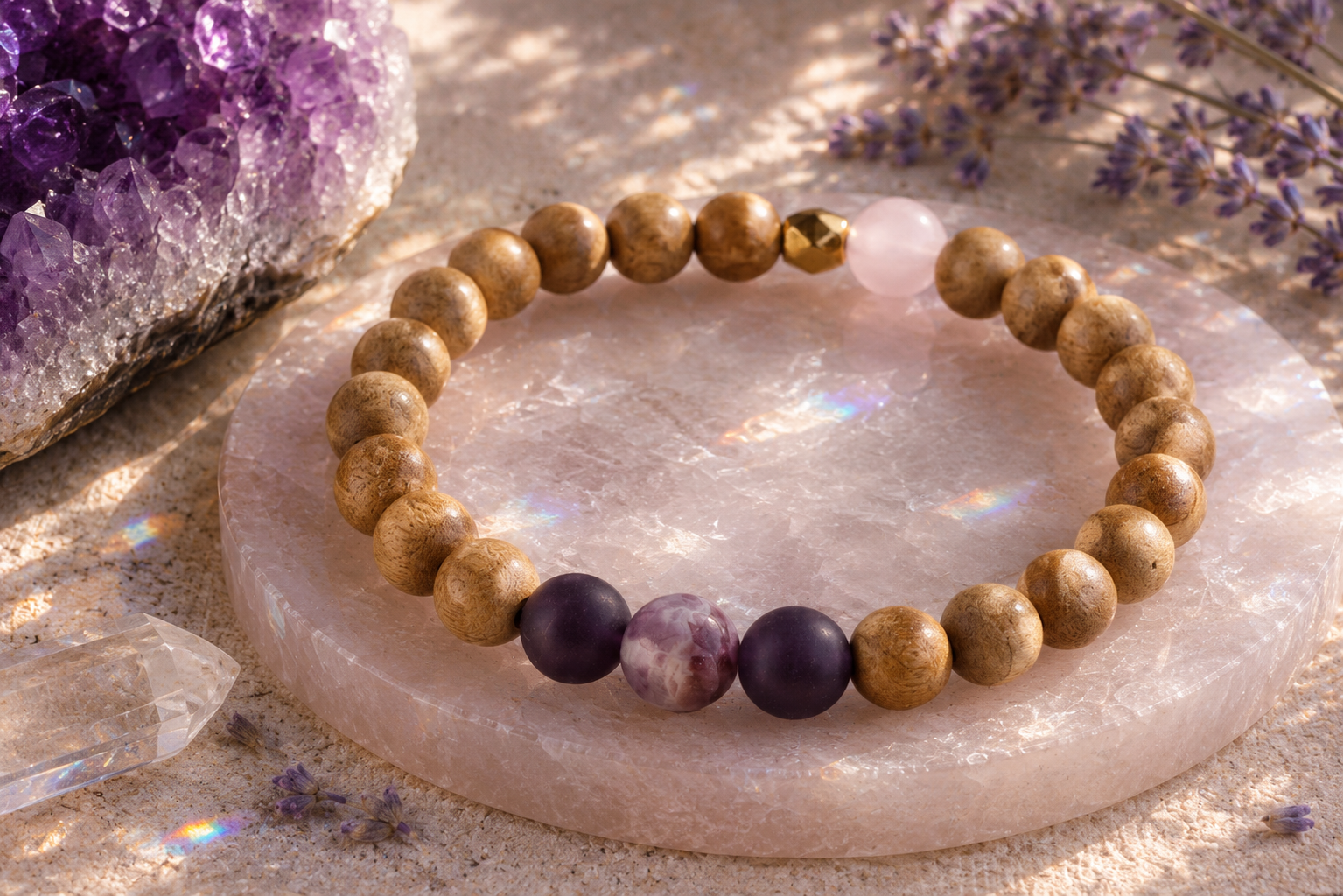 8mm Amethyst and Sandalwood Mindfulness Bracelet