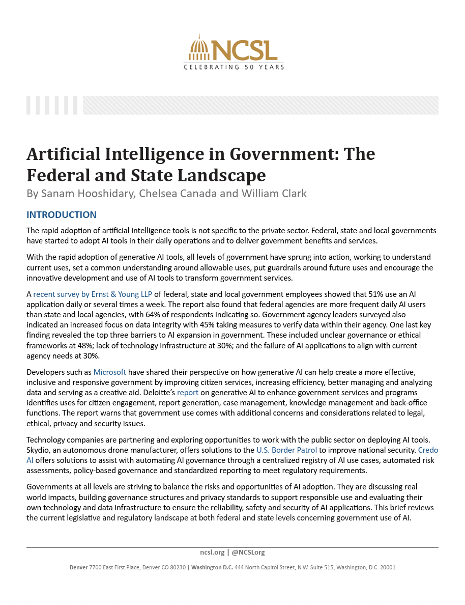 Artificial Intelligence in Government: The Federal and State Landscape — NCSL