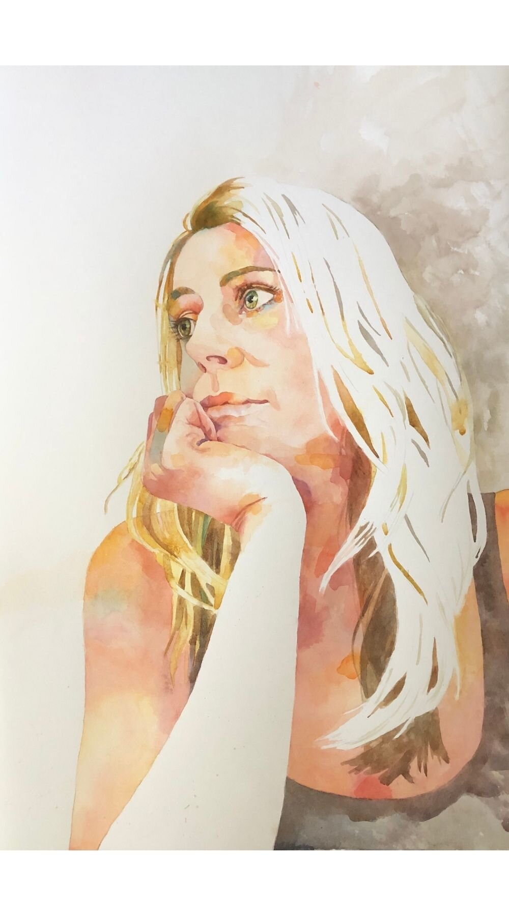 Blonde woman figurative watercolor painting