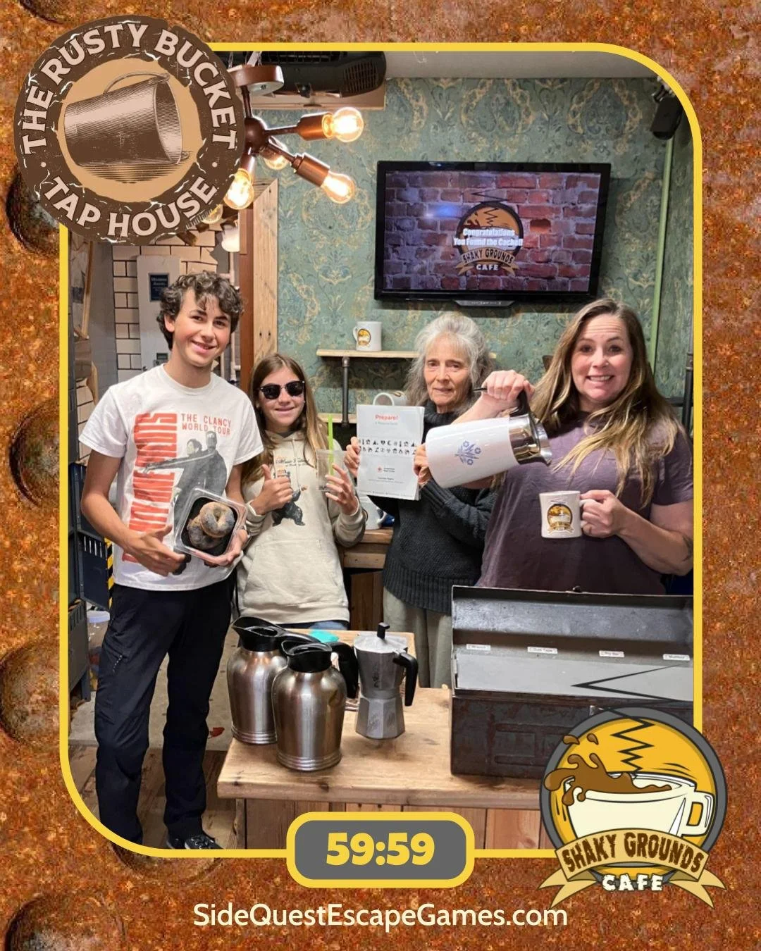 โค๏ธ Watching my family come together to tackle challenges never gets old. This weekend, my mom, sister, niece, and nephew teamed up and crushed the Shaky Grounds Café escape room — solving puzzles, sharing laughs, and making memories alon