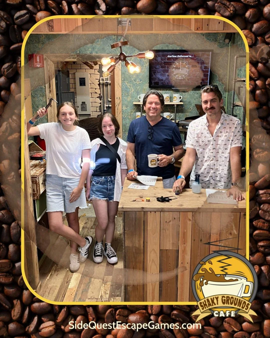 Thanks for stopping by the Shaky Grounds Café and bringing your out-of-town guests! ๐ฅณโ๐
We love being someone’s very first escape room—hope you all had a blast! ๐๐ฅ
If you're already itching to play more (and good ones), check