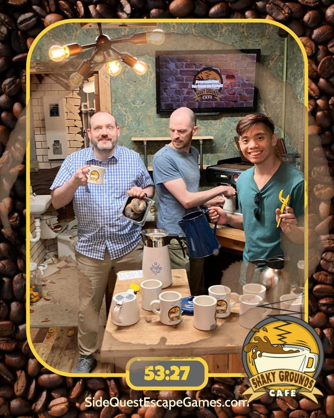 Big shoutout to @corneredescaperooms  in #NewbergOregon ๐ for recently opening! Thanks for stopping by the Shaky Grounds Café โ — really looking forward to playing your game “Loco Motive” ๐๐ฒ.
#EscapeRoom #EscapeRoomLife #