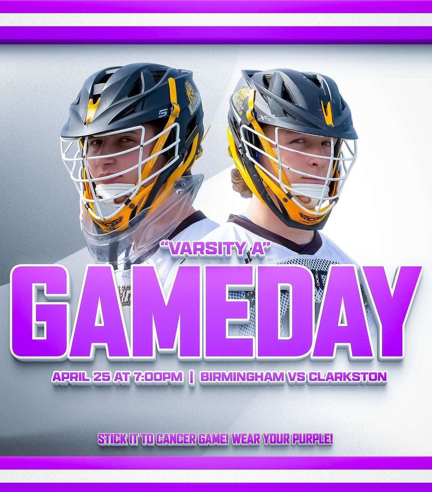 It&rsquo;s Gameday! The Dawgs take on Clarkston on Maple Feild at 5:30 (JV) and 7 (Varsity A). Tonight is the Stick it to Cancer game so show your support by wearing purple!!!