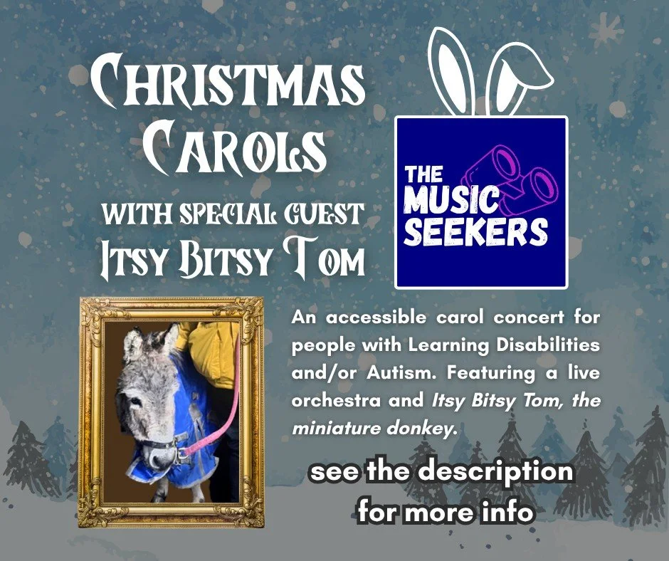 Hello, wonderful followers! Please help us share our accessible Christmas Carols experience. It's going to be a great event featuring music, refreshments and special guest Itsy Bitsy Tom, the miniature donkey. 

If you know anyone who would enjoy thi