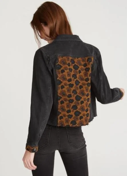 Trucker Cheetah Denim Jacket - Black 