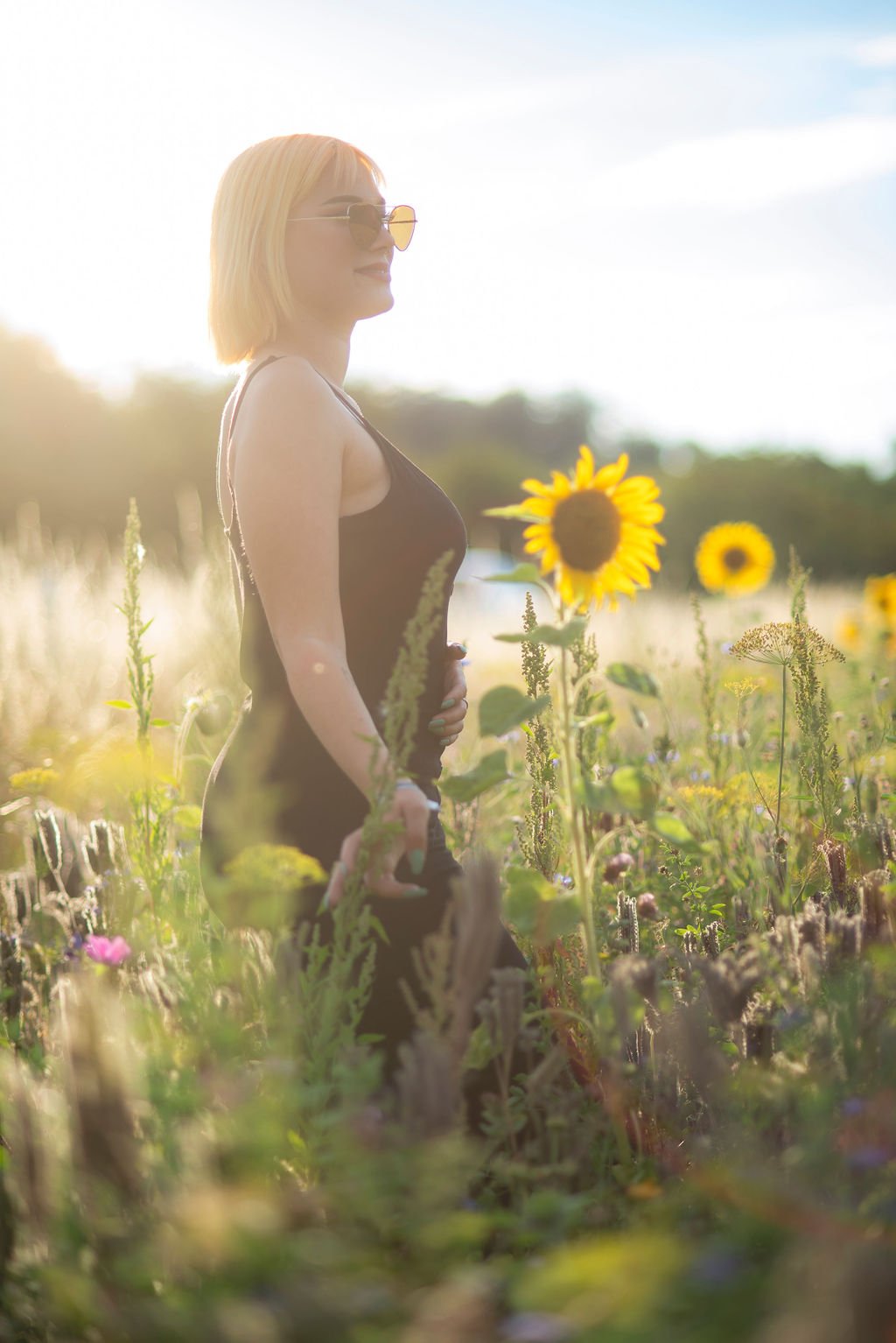 Girl sunflower fields summer