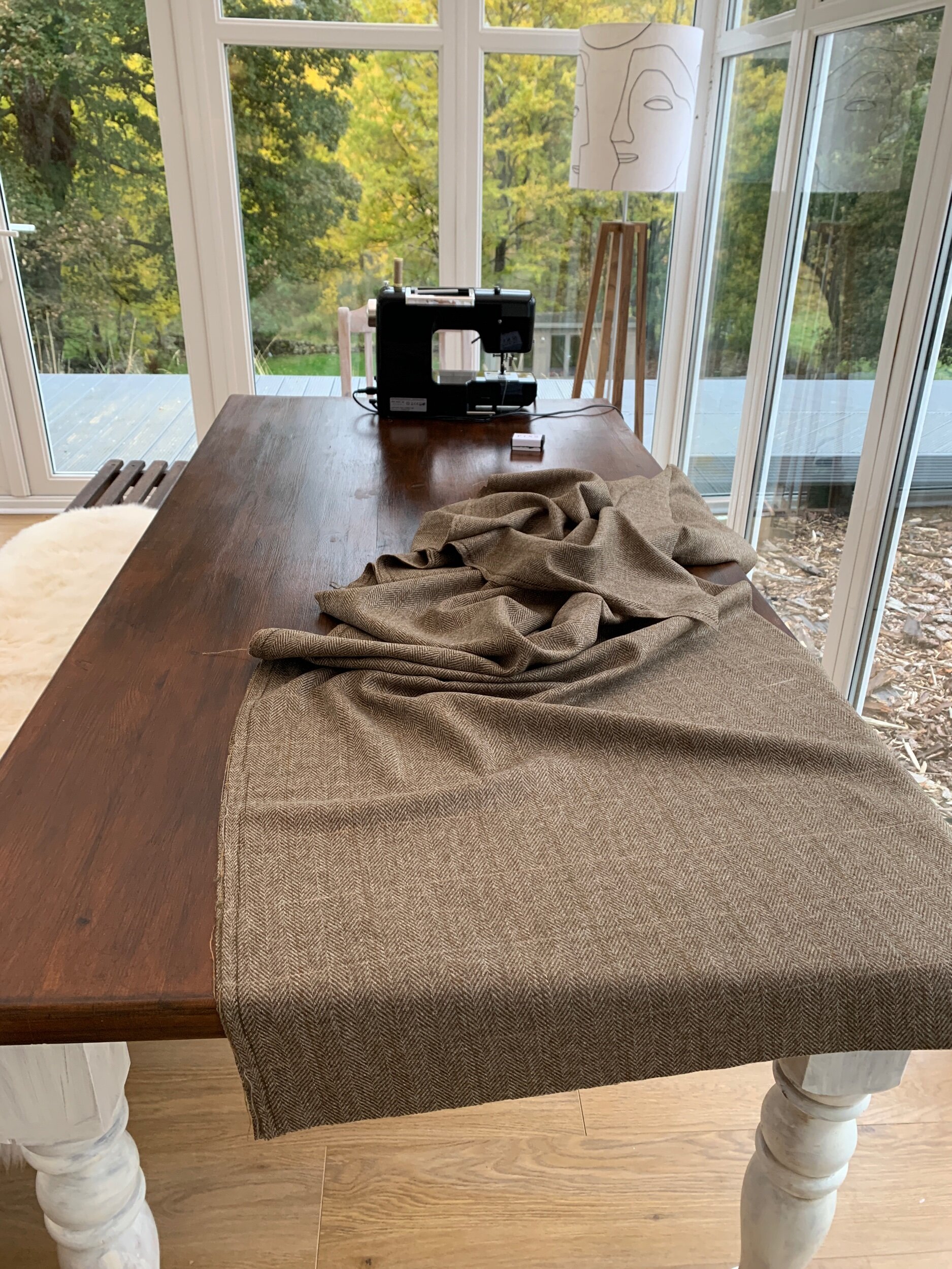 Sewing and prepping the Tweed fabric Wall for the sitting room