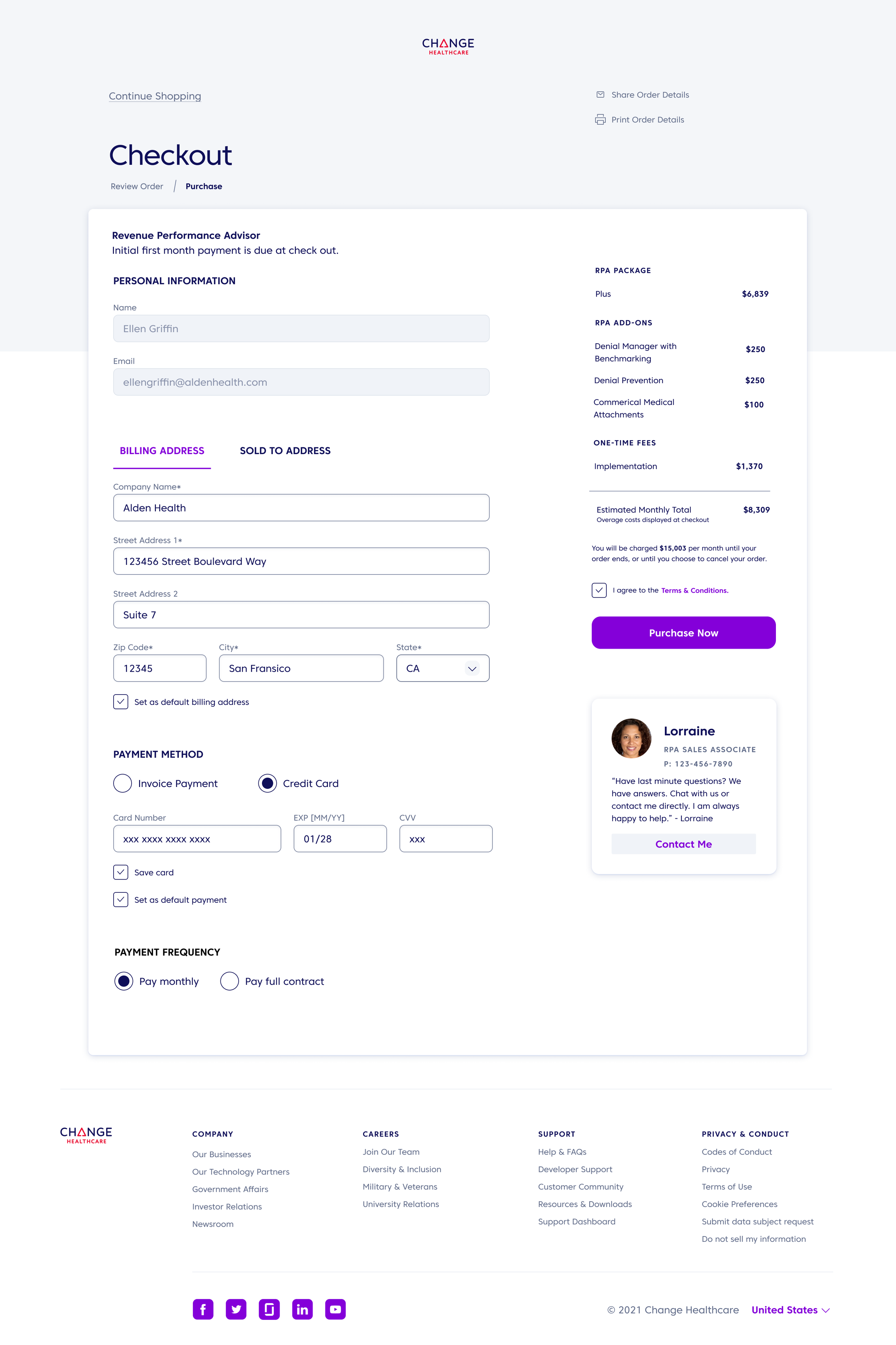 User can checkout and purchase their configured product.