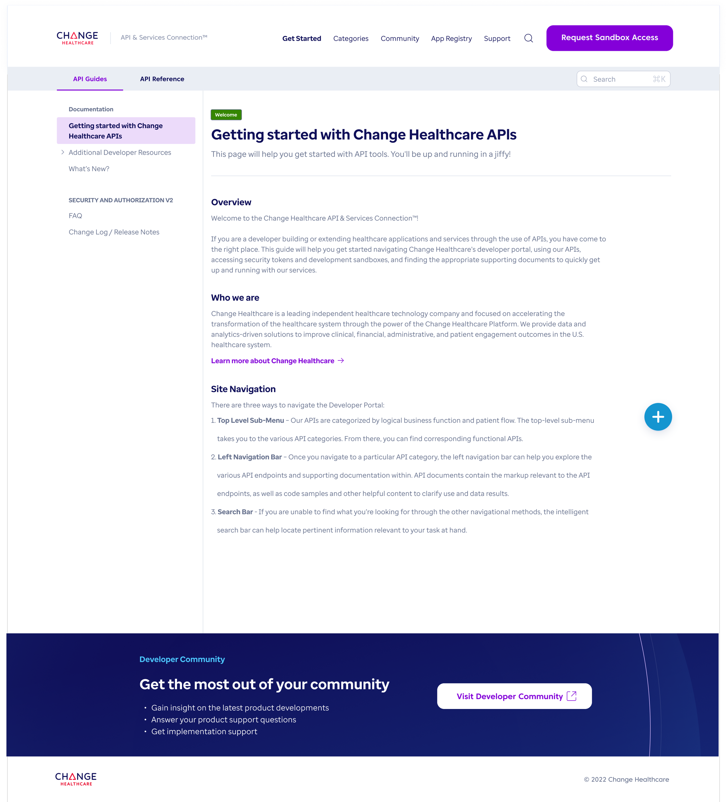 Developer Documentation Portal refresh with a Getting Started section