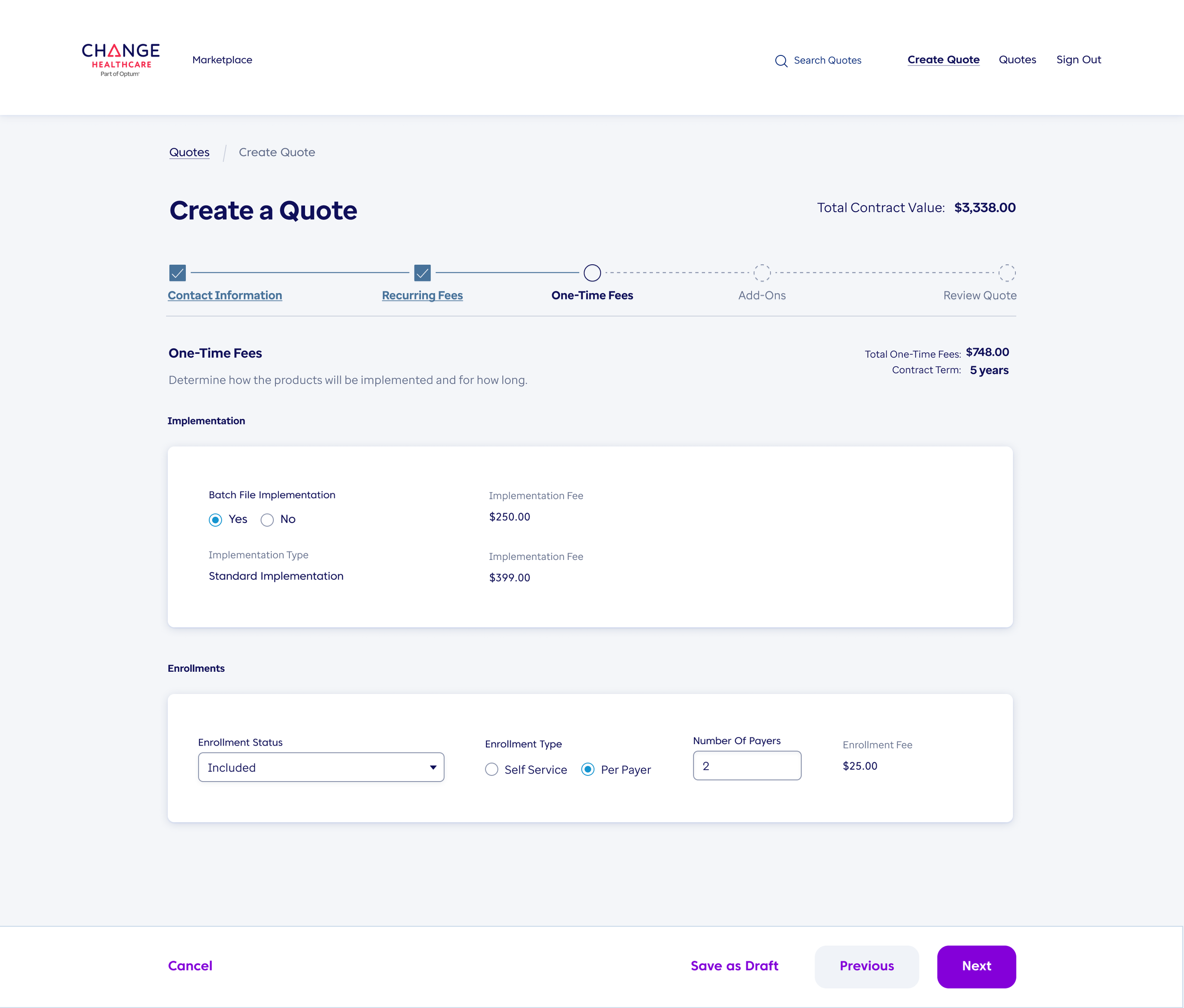 Sales team can add various product options to the customer's quote.