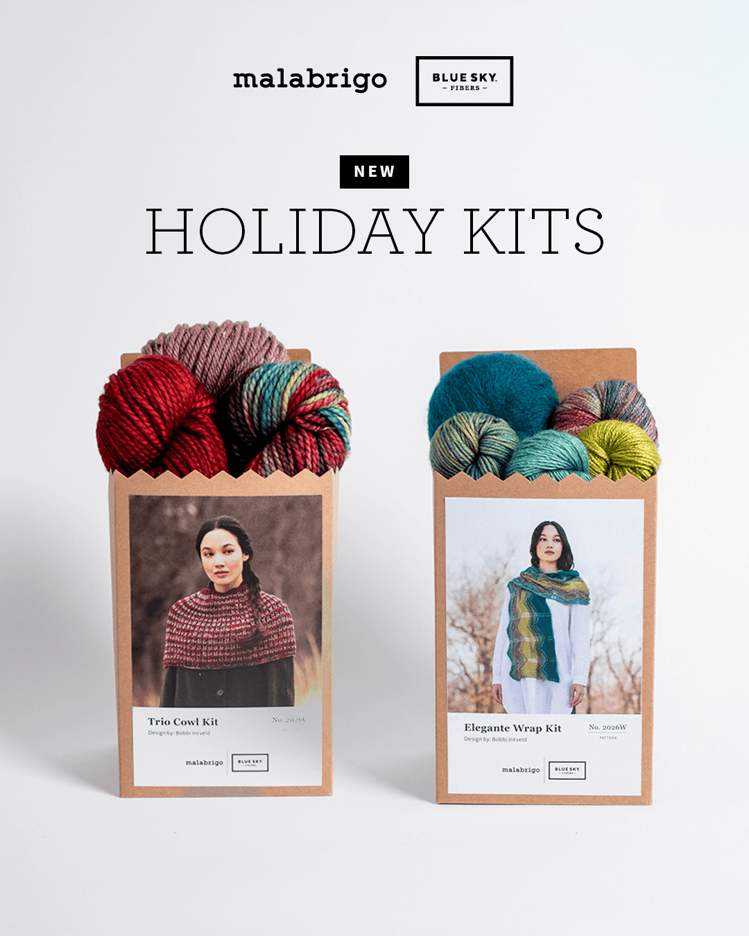 Introducing the 2026 Holiday Knit Kits: Trio Cowl &amp; Elegante Wrap