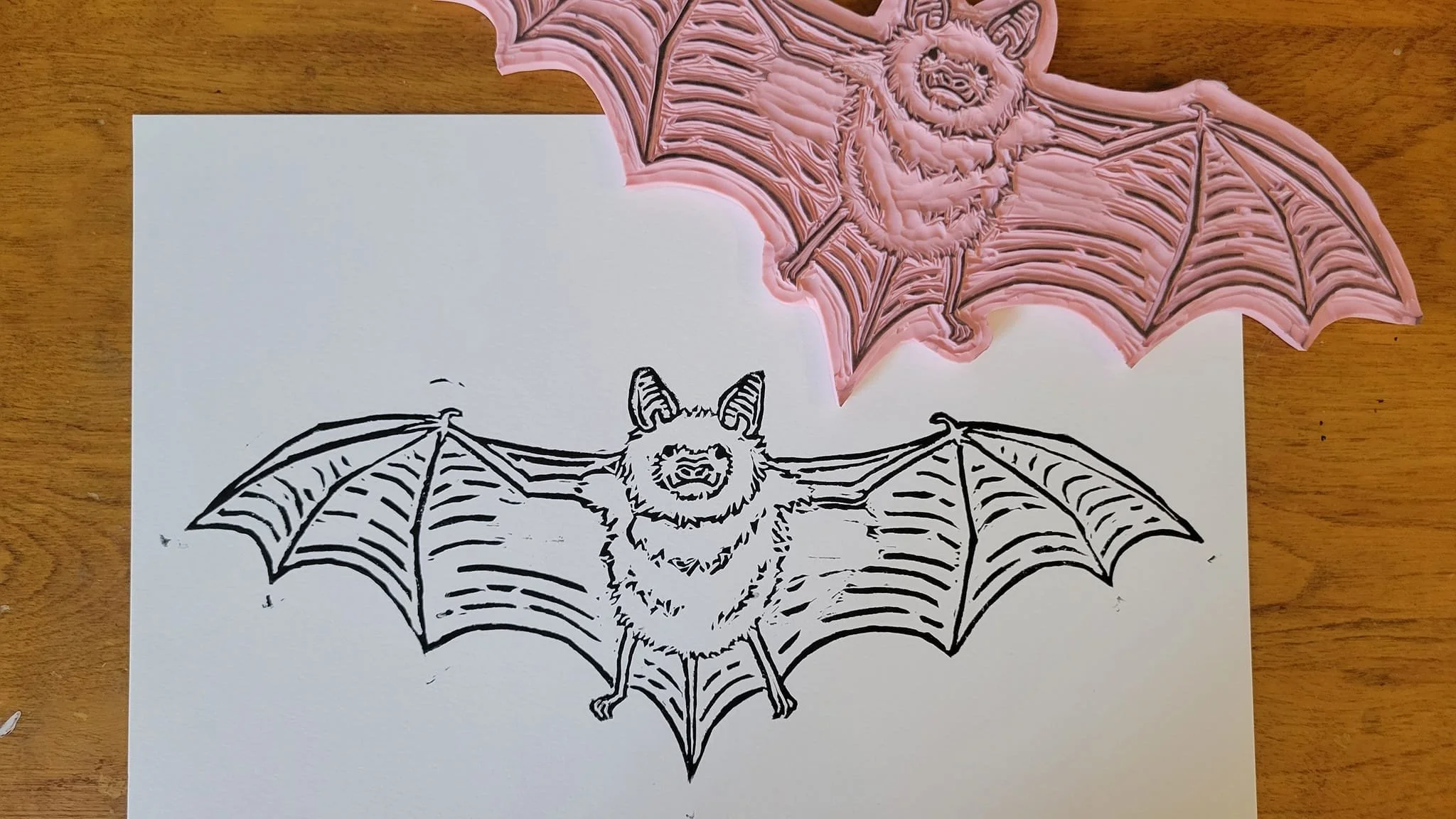 Little brown bat block carving - August 2024