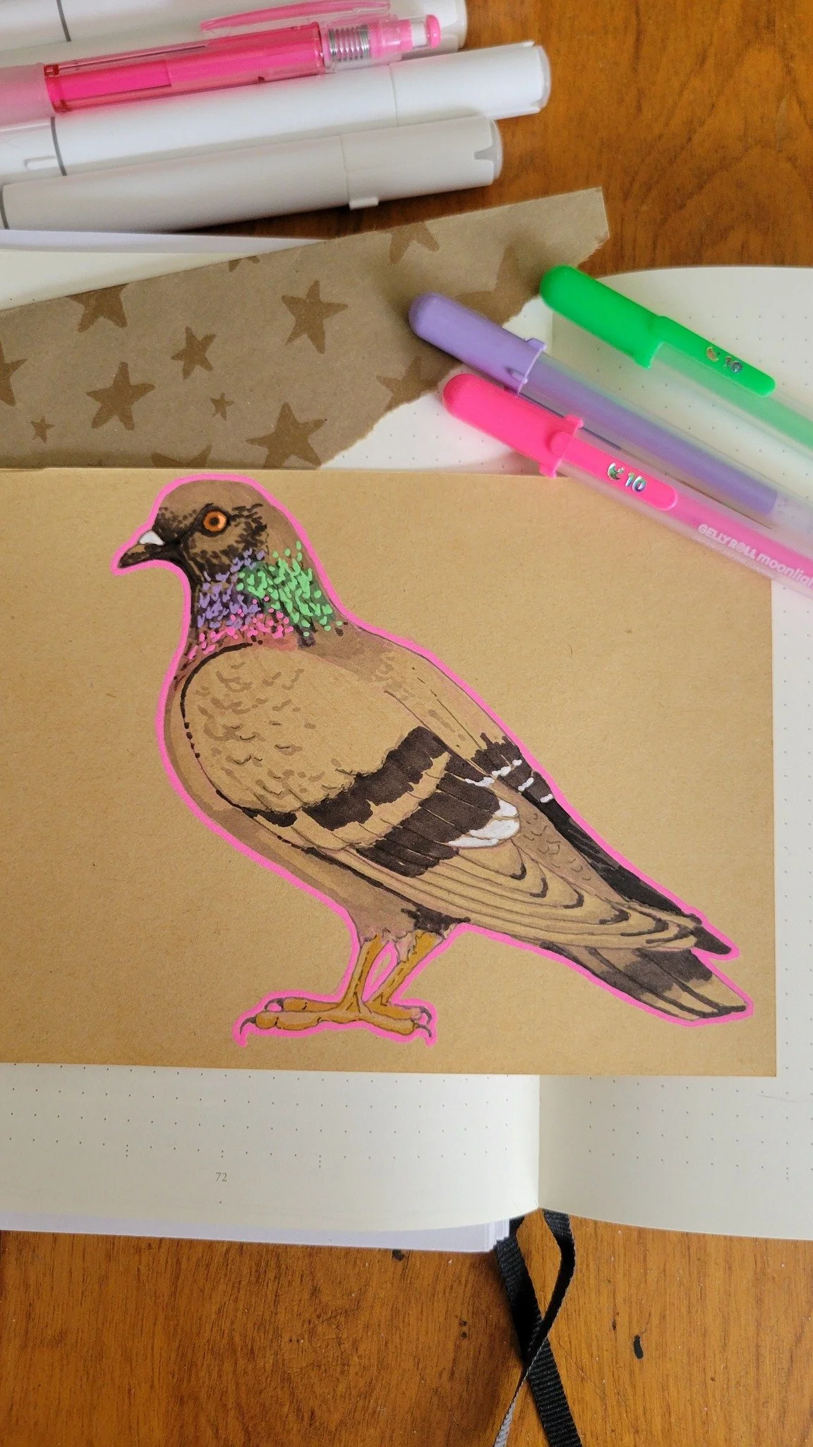 Pigeon: Journal drawing, alcohol marker and gel pen on toned paper - May 2026