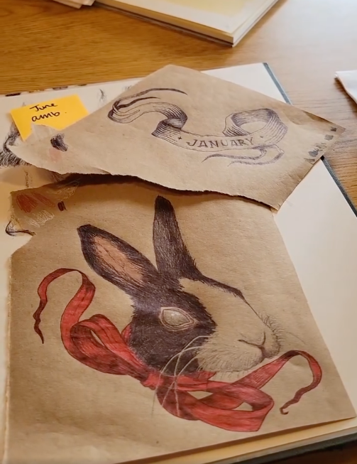 Rabbit Head with Bow: Journal drawing, pen and marker on toned paper - January 2026