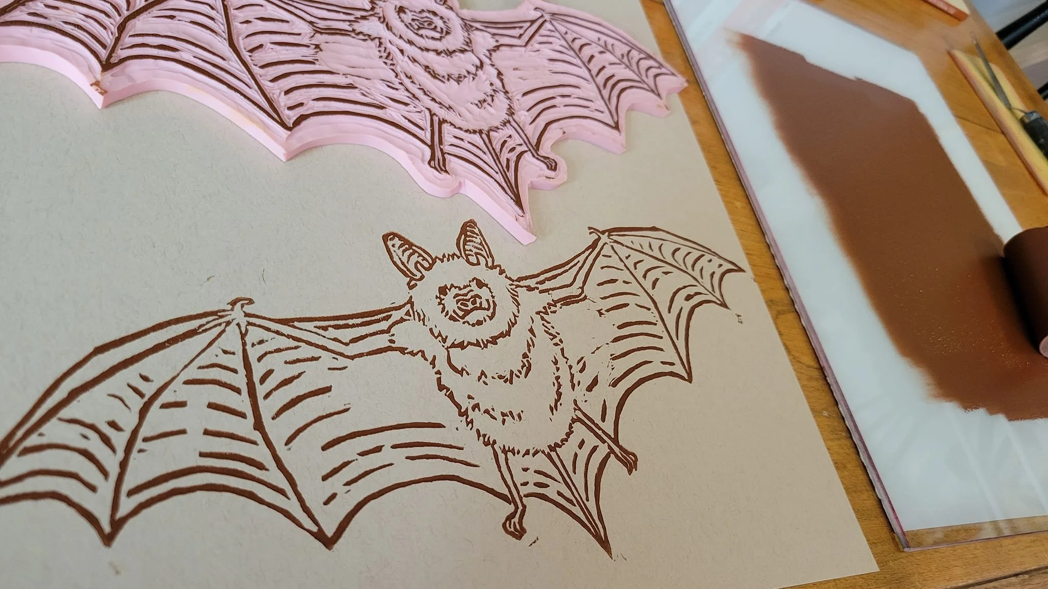 Little brown bat block carving - August 2024