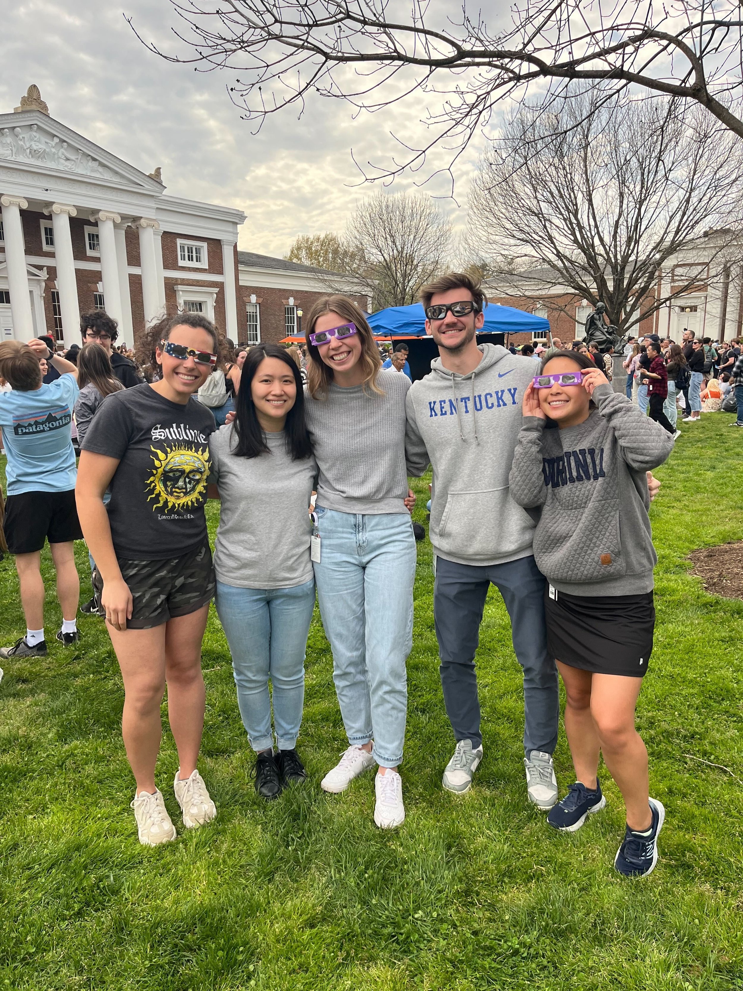 Ava, Jess, Lexi, Ben, and Addie at the UVA lawn viewing event 🌞