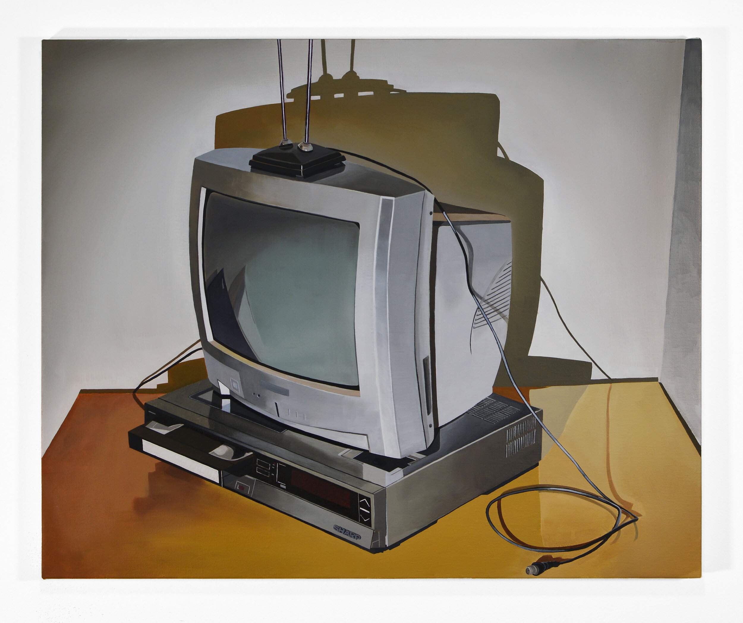  Remember this? (Television, TV Aerial, VHS Player) (2019)  Oil on linen  50 x 60cm  Private Collection 
