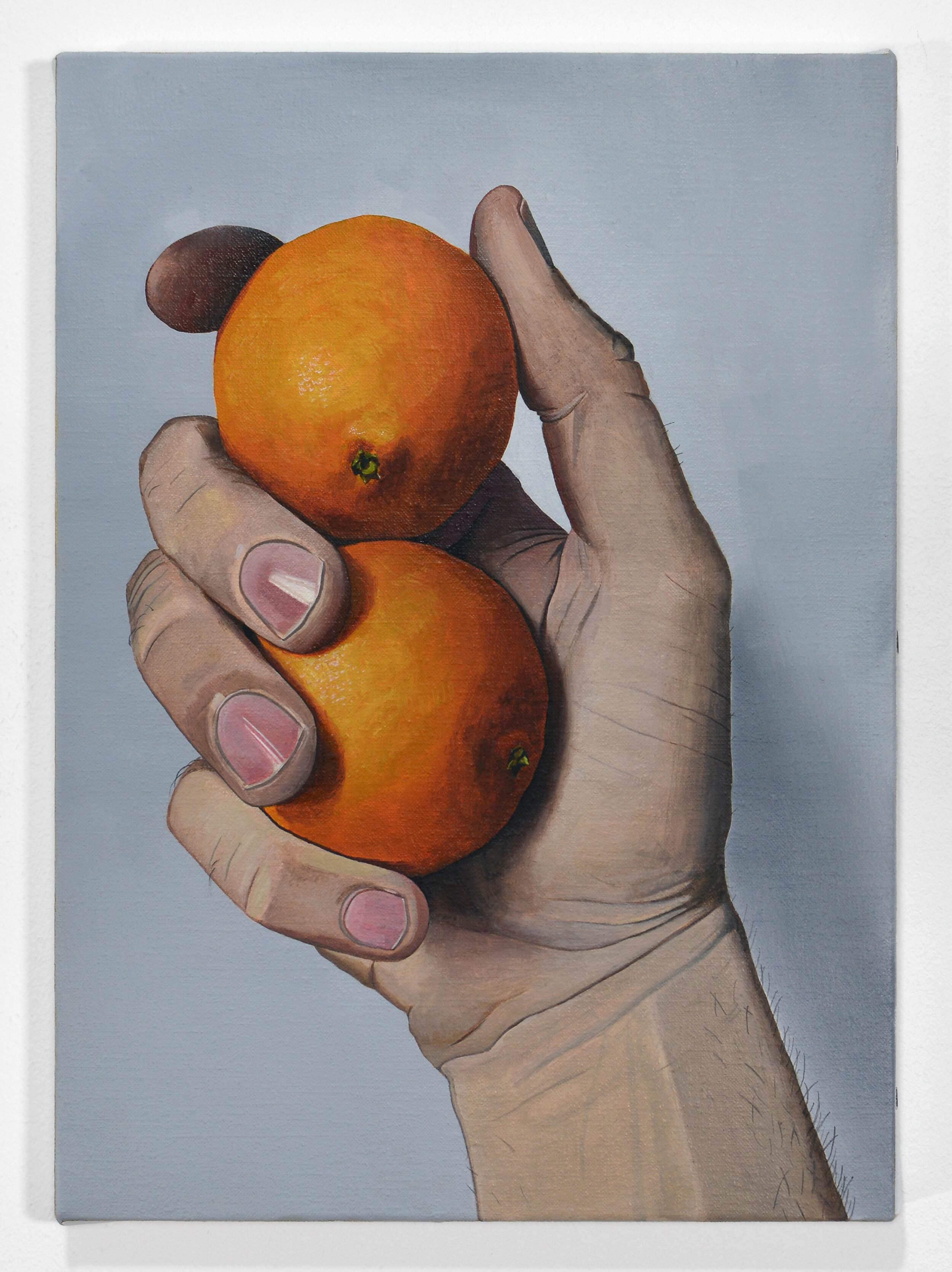  Hand with fruit (2019)   Oil on linen  29 x 22cm  Available 