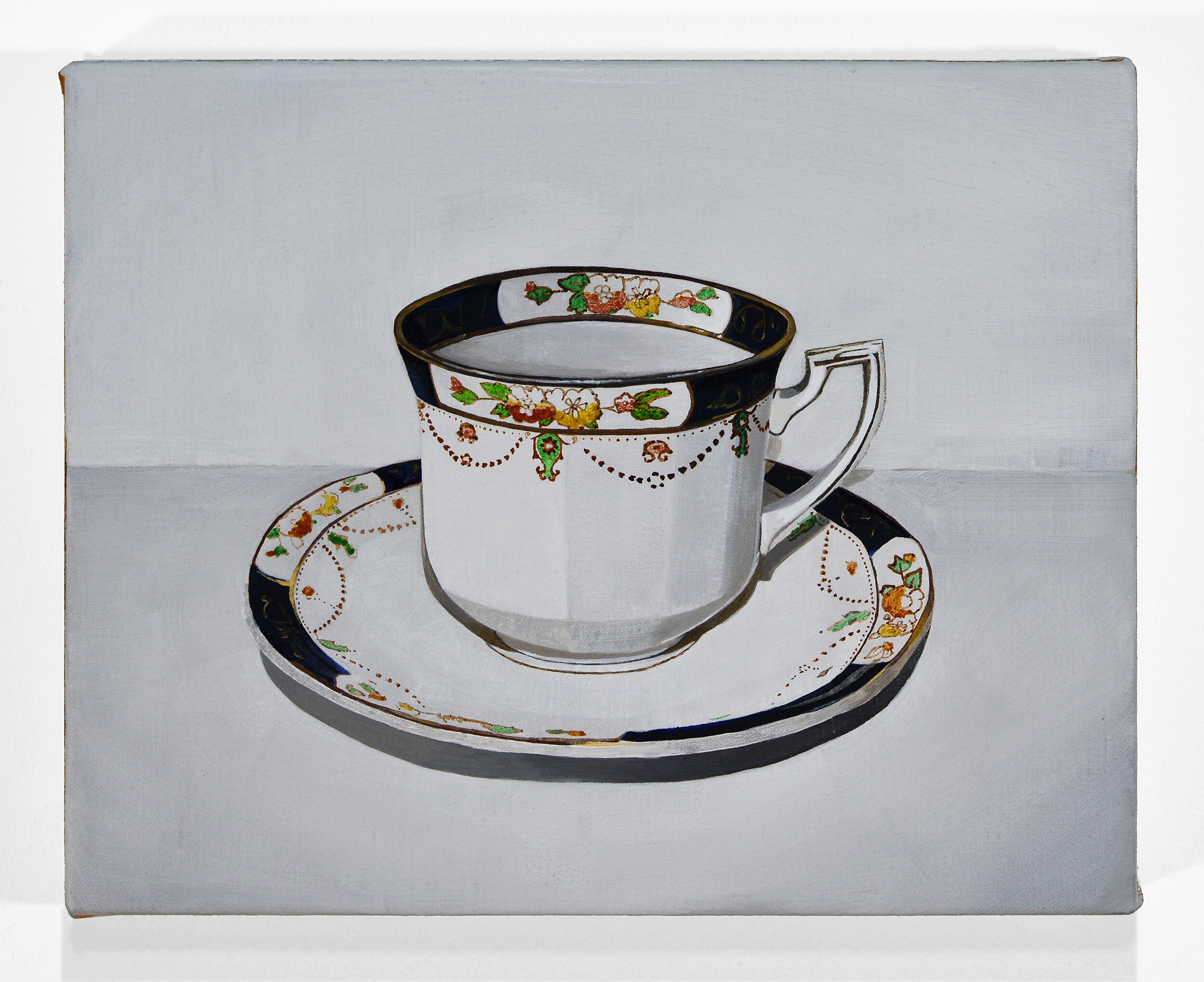  Teacup and saucer (with flash) (2018)   Oil on linen  20 x 25cm  Available 