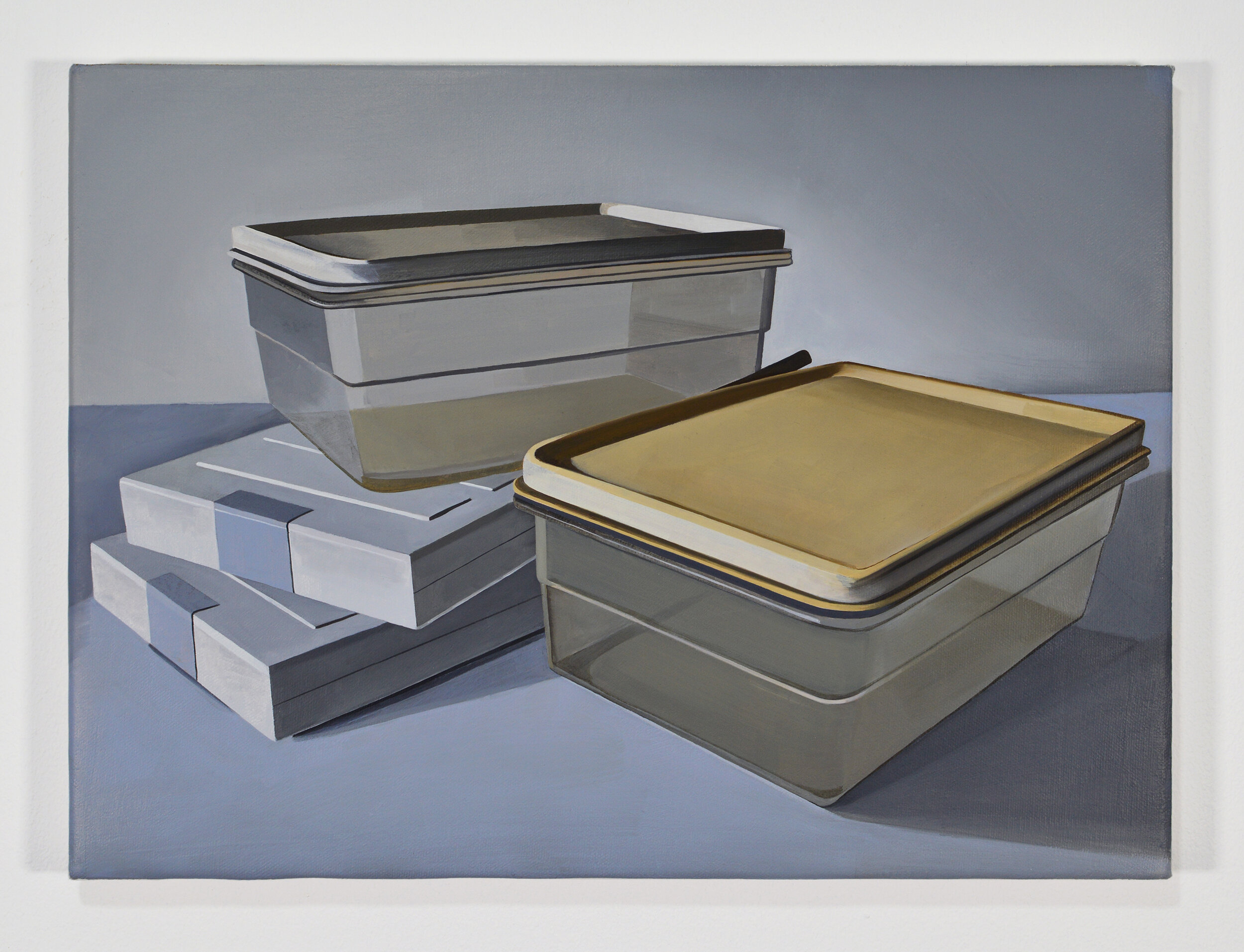  Two lunchboxes &amp; two icepacks (2020)   Oil on canvas   30 x 40cm   Available 