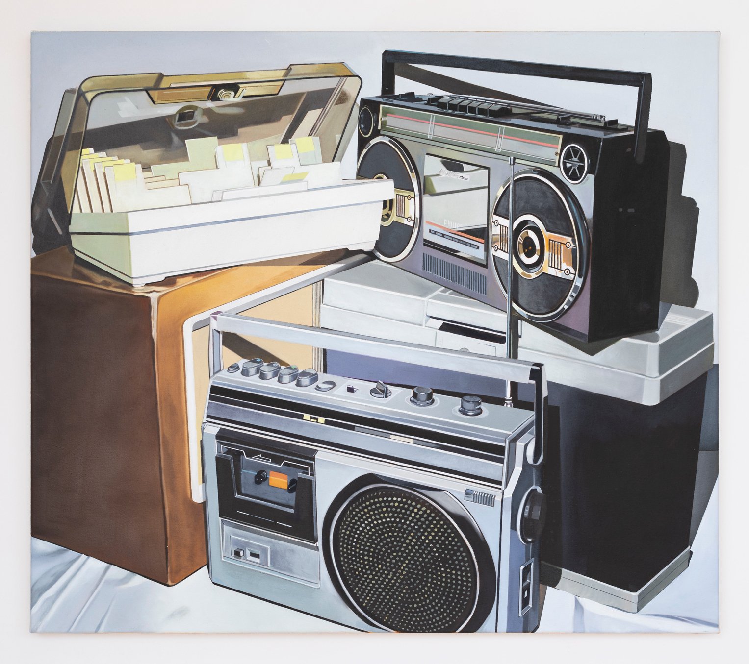  Filing cabinets, Radios, Angles…  (2023)  Oil on canvas  70 x 80cm  Available 