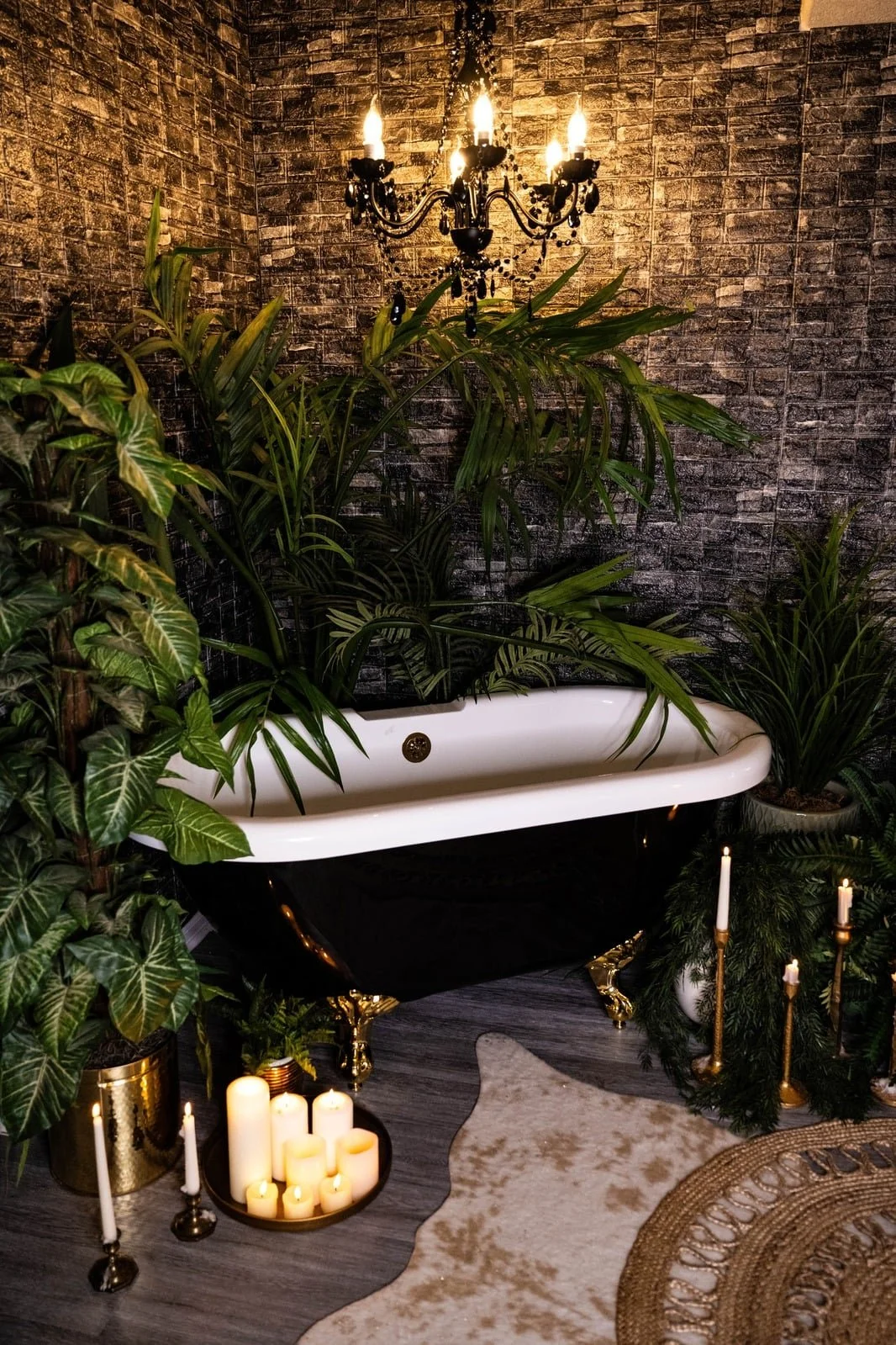 Candlelit clawfoot tub set in our private boudoir studio near Fort Collins
