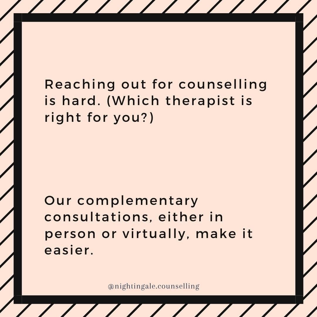 We take it seriously that clients and counsellors should be a good fit. You're taking a risk, and we want to meet you half way. That's why everyone who reaches out to our counsellors is offered a free first consultation.
.
We've heard lot's of stories of clients who don't LOVE their counsellor, but feel &quot;committed&quot; since they've already started. Sharing our stories is work, and it's a pain to start over. We want to make sure that both you and your therapist have had a chance to chat before getting deep into the work, that you've had a chance to see if the fit is right, if you share a sense of how this might play out between you, to see if there's connection, trust + respect.
.
What we know from clinical experience matches what the research tell us. That the single biggest factor in the success of the therapy is the RELATIONSHIP. It's not the skill of the therapist, or the resources of the client, or the type of therapy, or any of the other little things that we juggle in our 