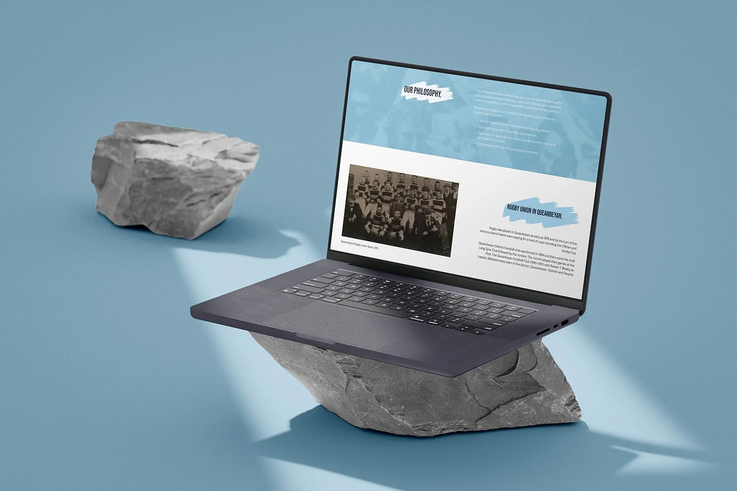 Raego Creative Queanbeyan Whites Rugby Club Website Design Macbook on Rock History Page.jpg