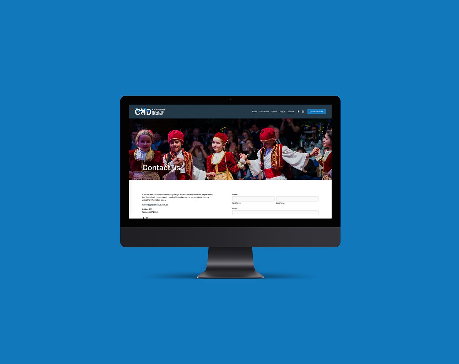 Raego Creative Canberra Hellenic Dancers Website Design Contact Page iMac.jpg