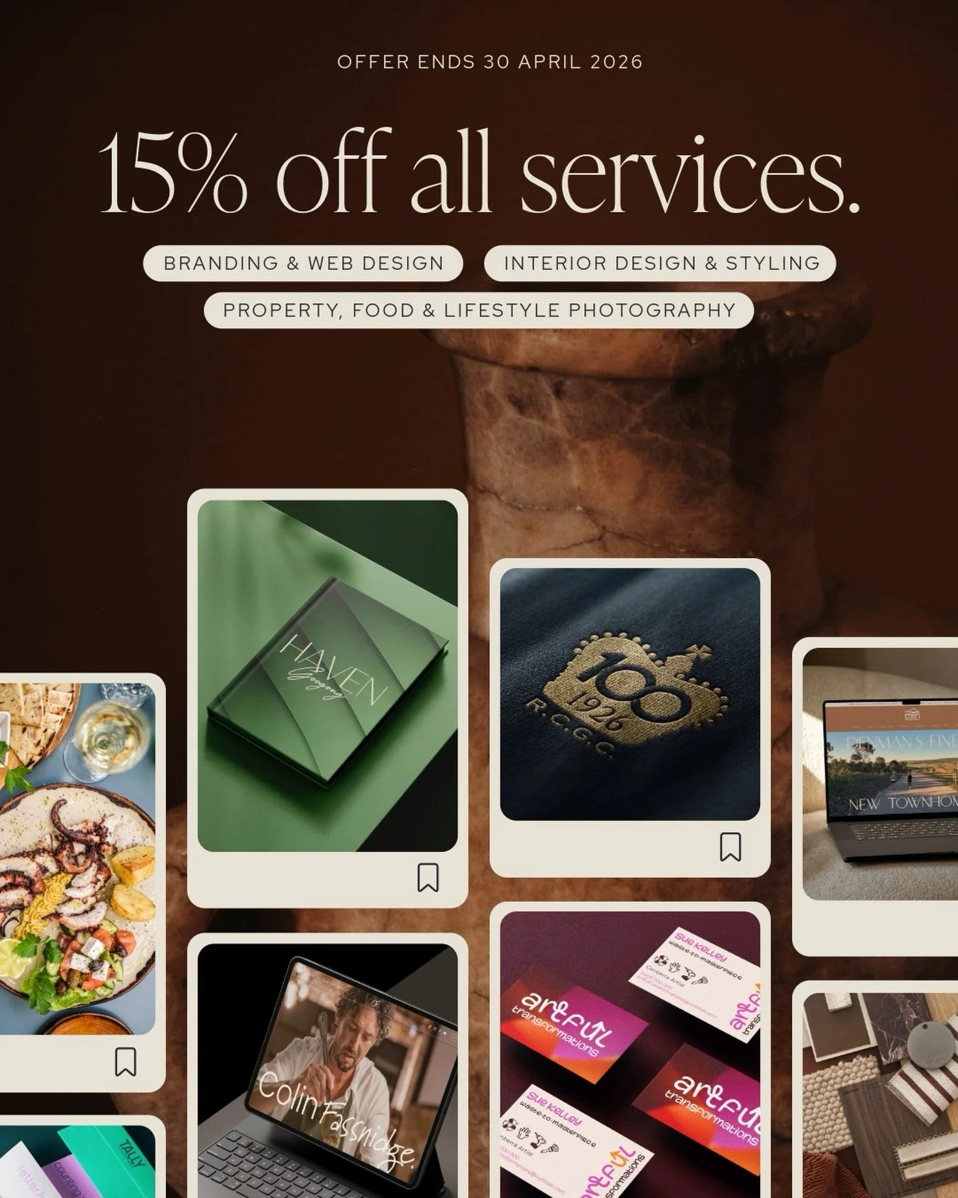 💫⭐️ OFFER EXTENDED ⭐️💫

No, it&rsquo;s not an April Fools joke &ndash; I&rsquo;ve extended my 15% off offer until the end of April!

Simply secure your booking for any of my design or photography packages with a deposit by 30 April 2026 to automati