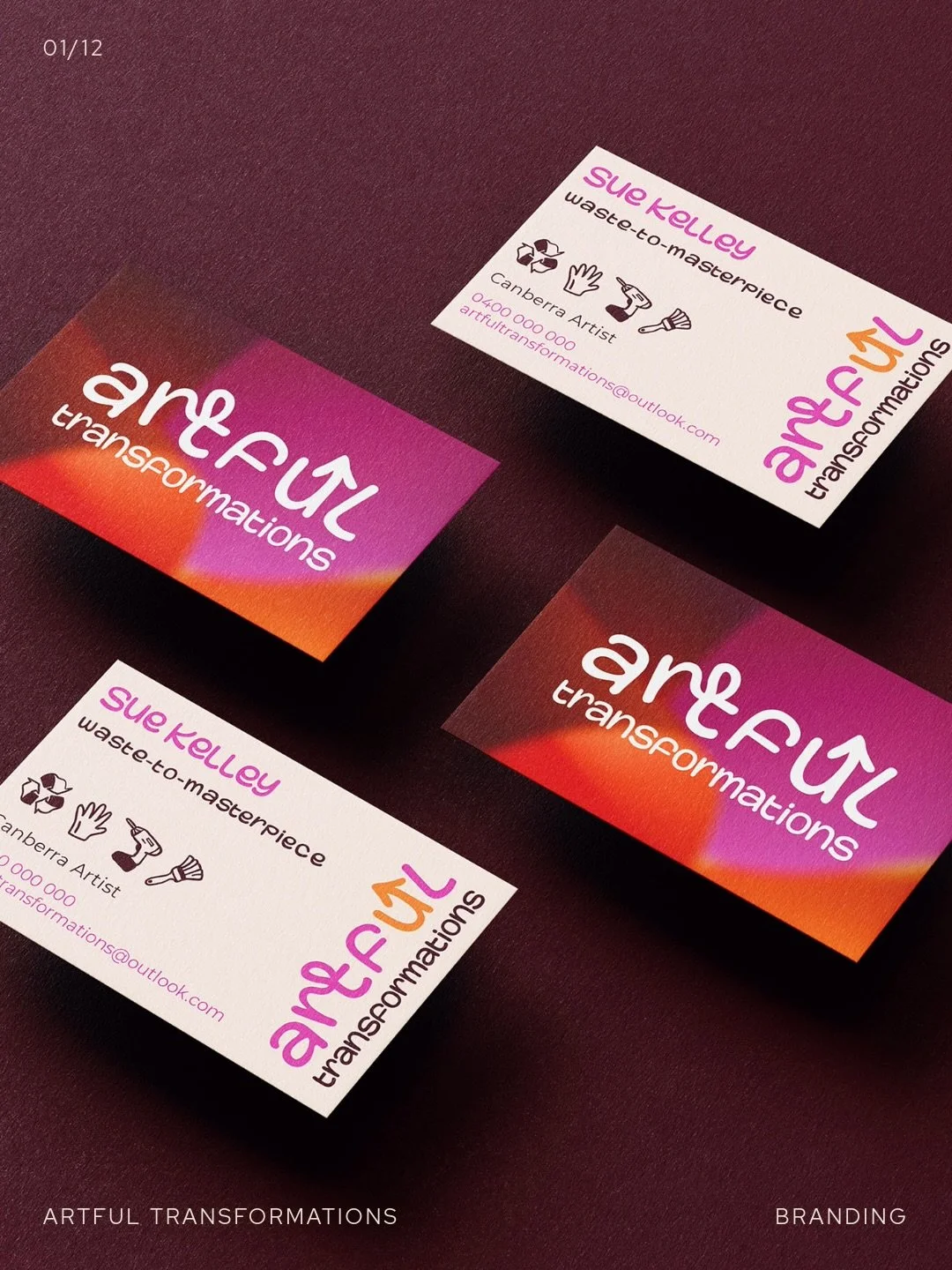 Absolutely OBSESSED with the logo and branding I created recently for Canberra-based artist &ndash; Artful Transformations 😍

Hand-drawn details meet quirky type and the most stunning use of colour for an artist who transforms recycled waste into be