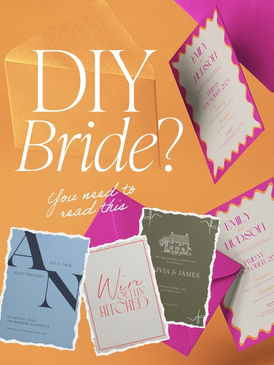 website image tile collage of wedding invitation designs floating