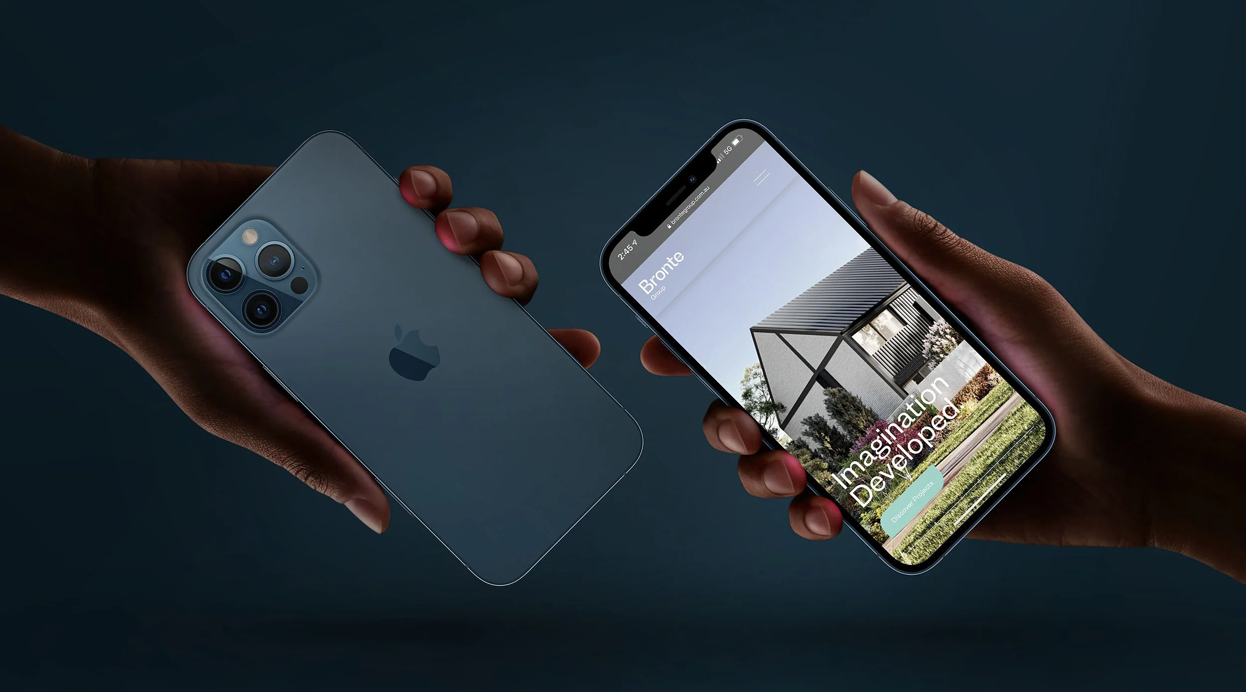 Raego Creative Bronte Group Canberra Website Design Mobile Home Page Mock Up iPhones in Hands.jpg