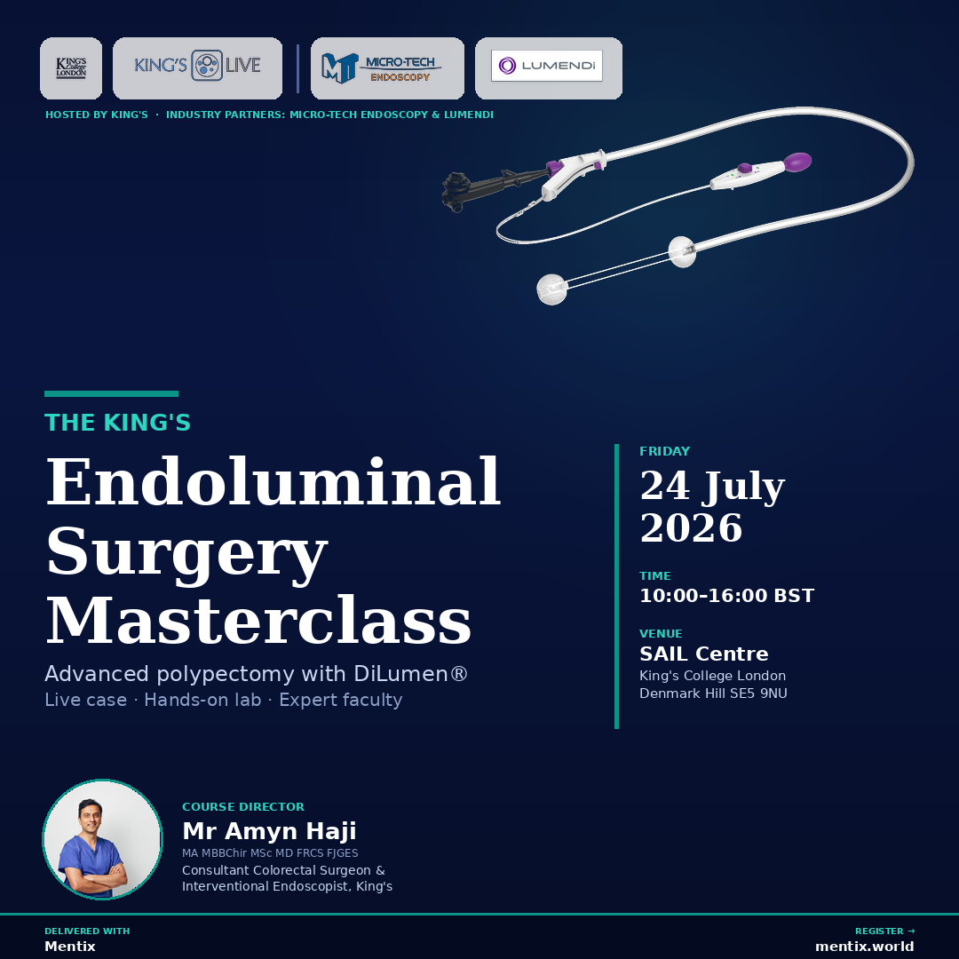 Endoluminal surgery masterclass promotional tile for 24th July 2026 at SAIL Centre