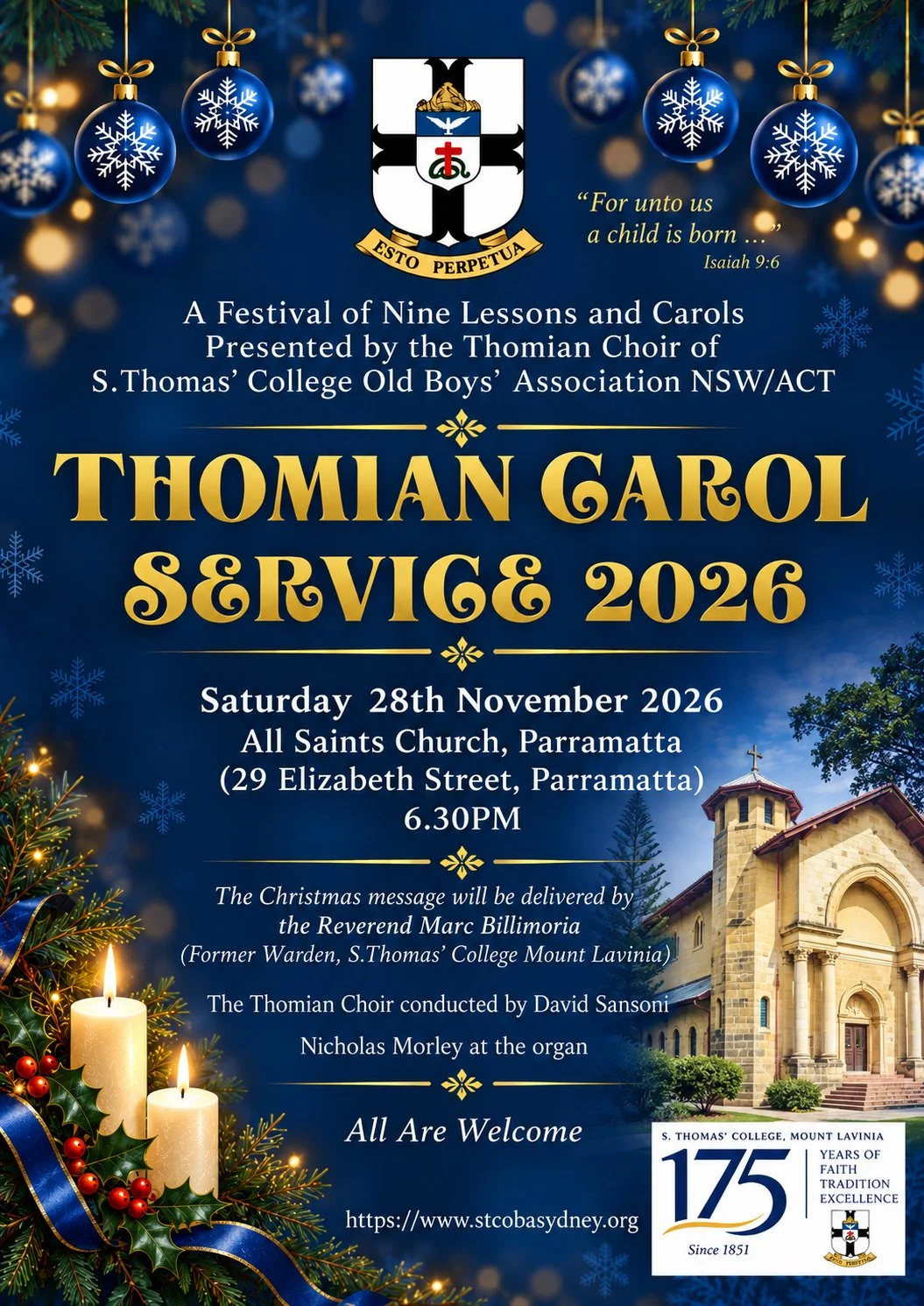 “Through the Years, the Carol Still Rings” - The XVIIIth Thomian Carol Service Celebrating 175 Years of Faith, Tradition and Fellowship