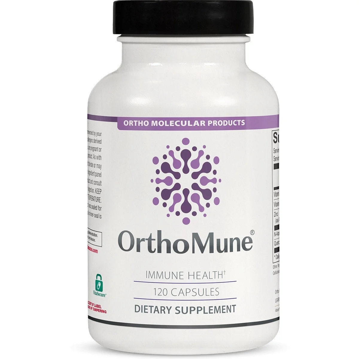 Ortho Molecular Products OrthoMune dietary supplement bottle with 120 capsules for immune health.