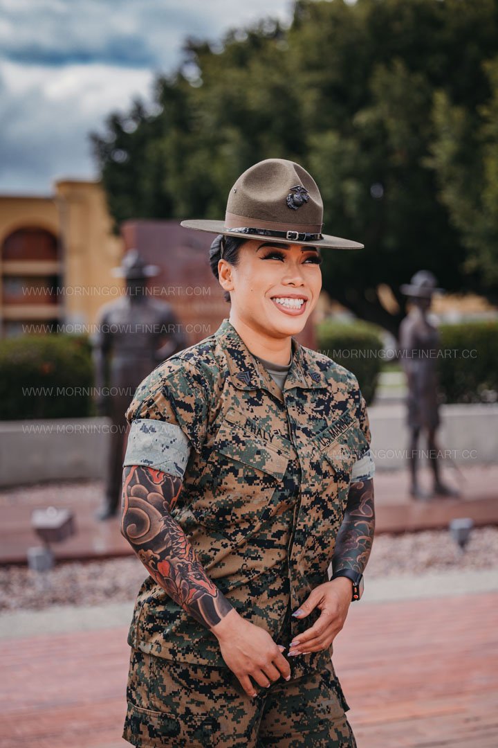  Morning Owl Fine Art Photography Female Marine Drill Instructor San Diego MCRD Promotion to SSGT 