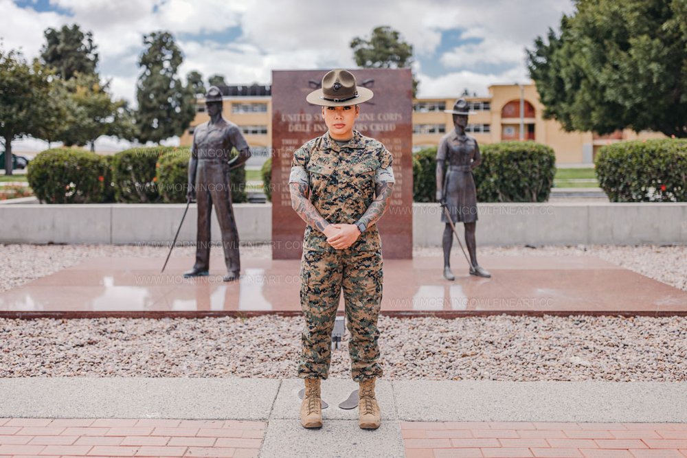  Morning Owl Fine Art Photography Female Marine Drill Instructor San Diego MCRD Promotion to SSGT 