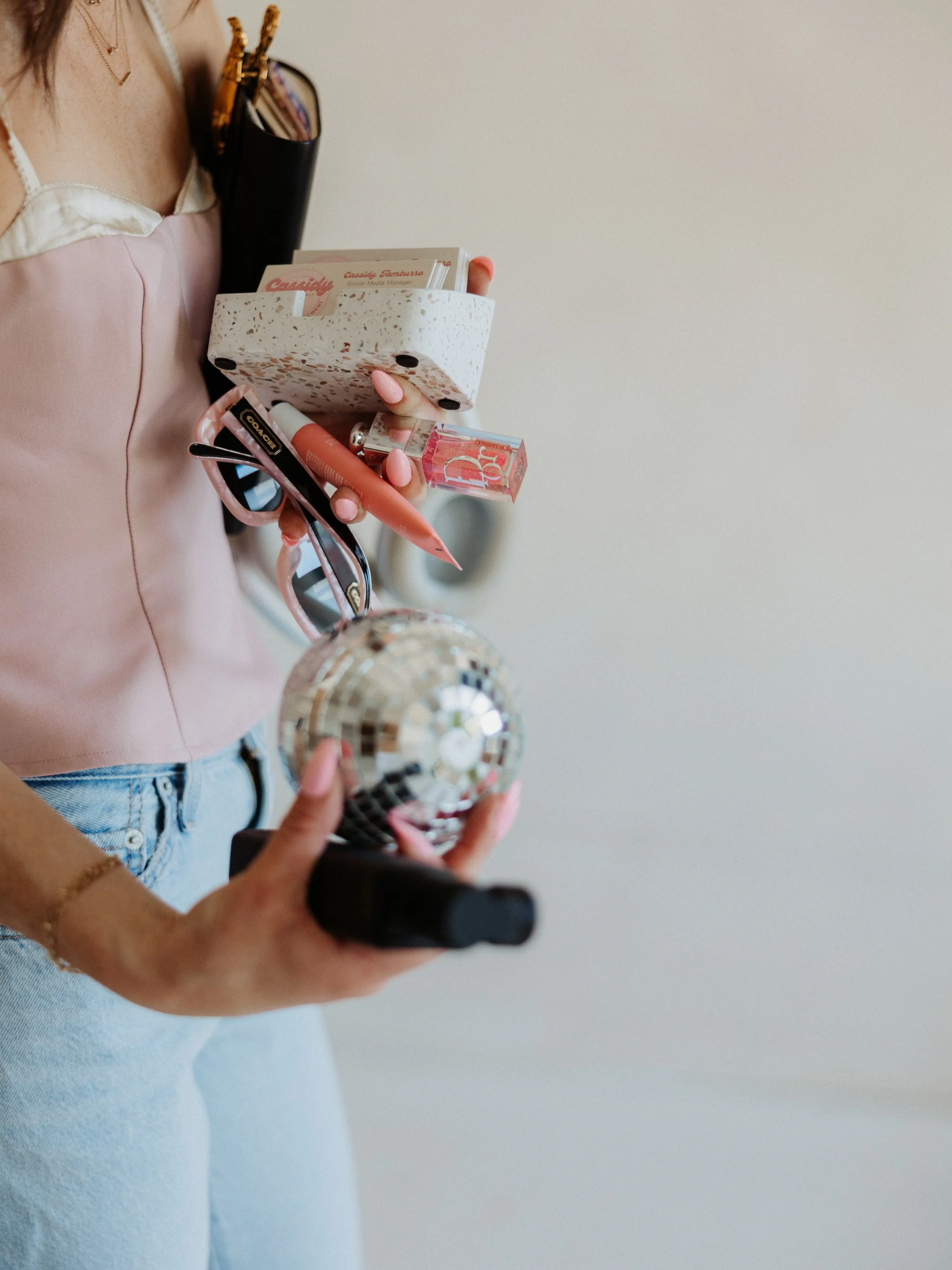social media manager grip is equal parts camera gear and emotional support lip gloss ✩
