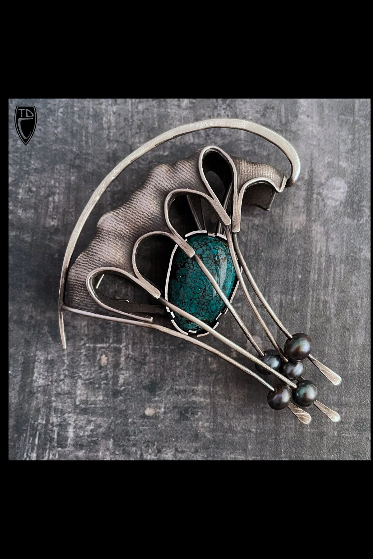"Instinctual", Sterling Silver, Turquoise and Steel Brooch/Pendant