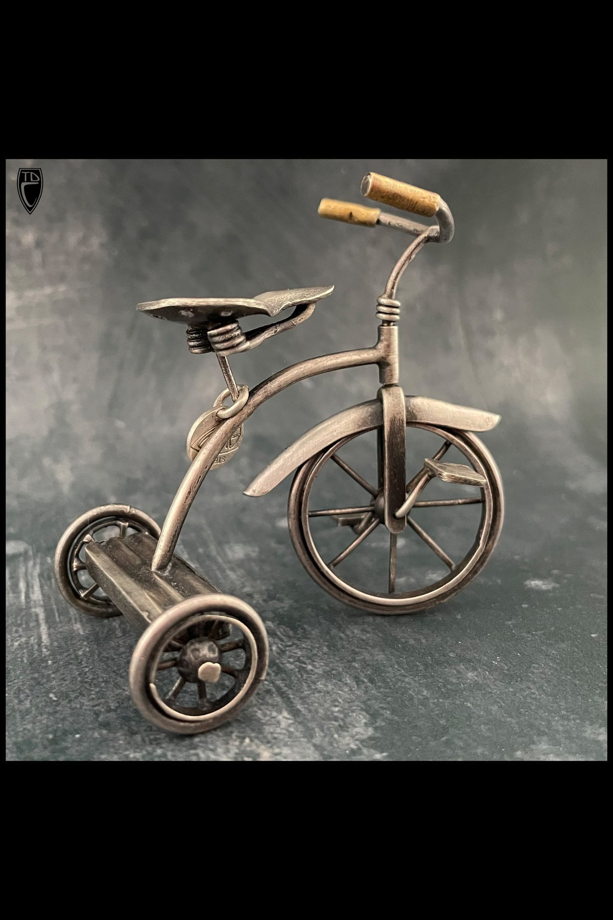 "Tricycle", Sterling Silver and Brass Kinetic Tricycle Sculpture/Object