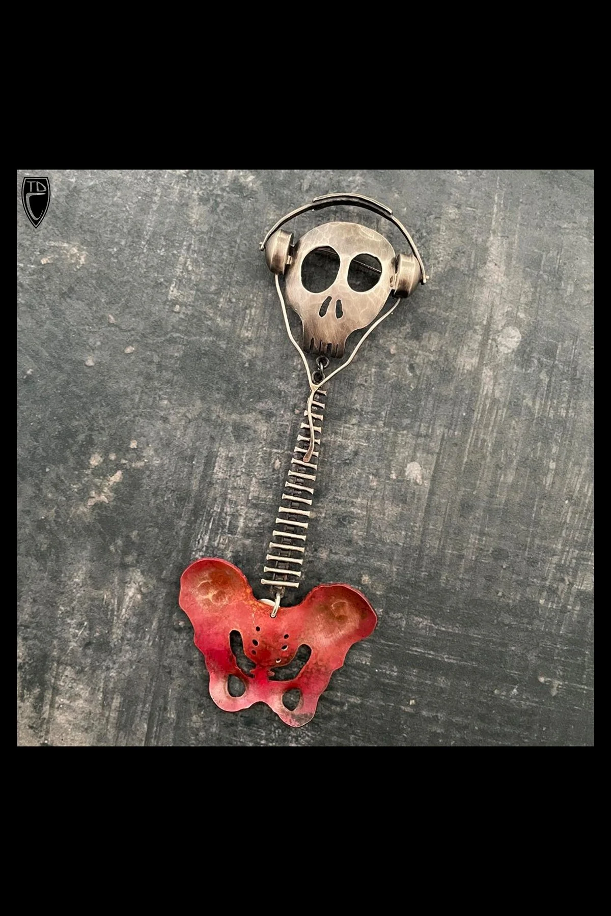 "Marty", One of a Kind Sterling Silver and Copper Skull Brooch/Pendant