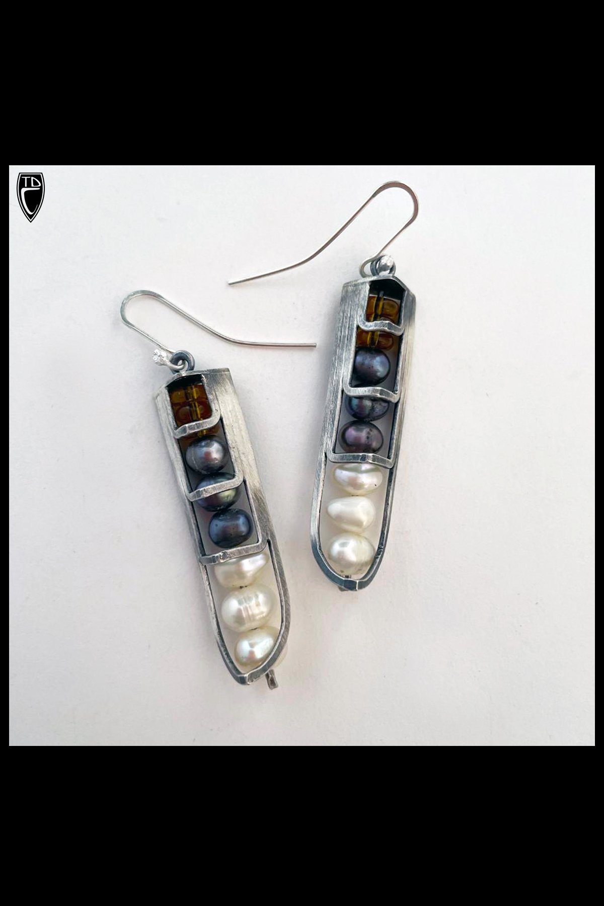 Sterling Silver Caged Citrine and Grey and White Fresh Water Pearls